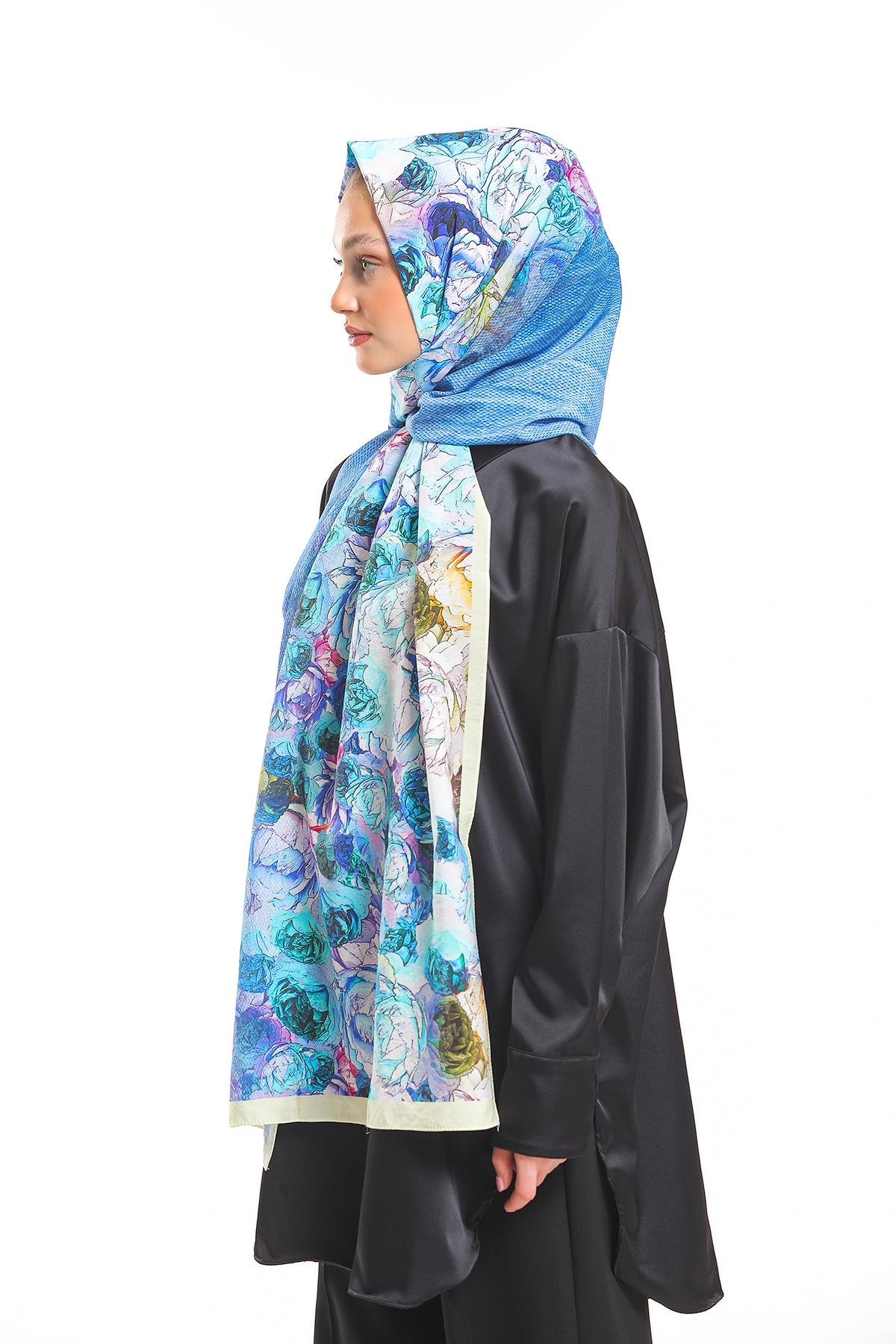 Çiçekli Desen Elegante Seri Viscon Şal Askısı İle Birlikte 75x200 cm