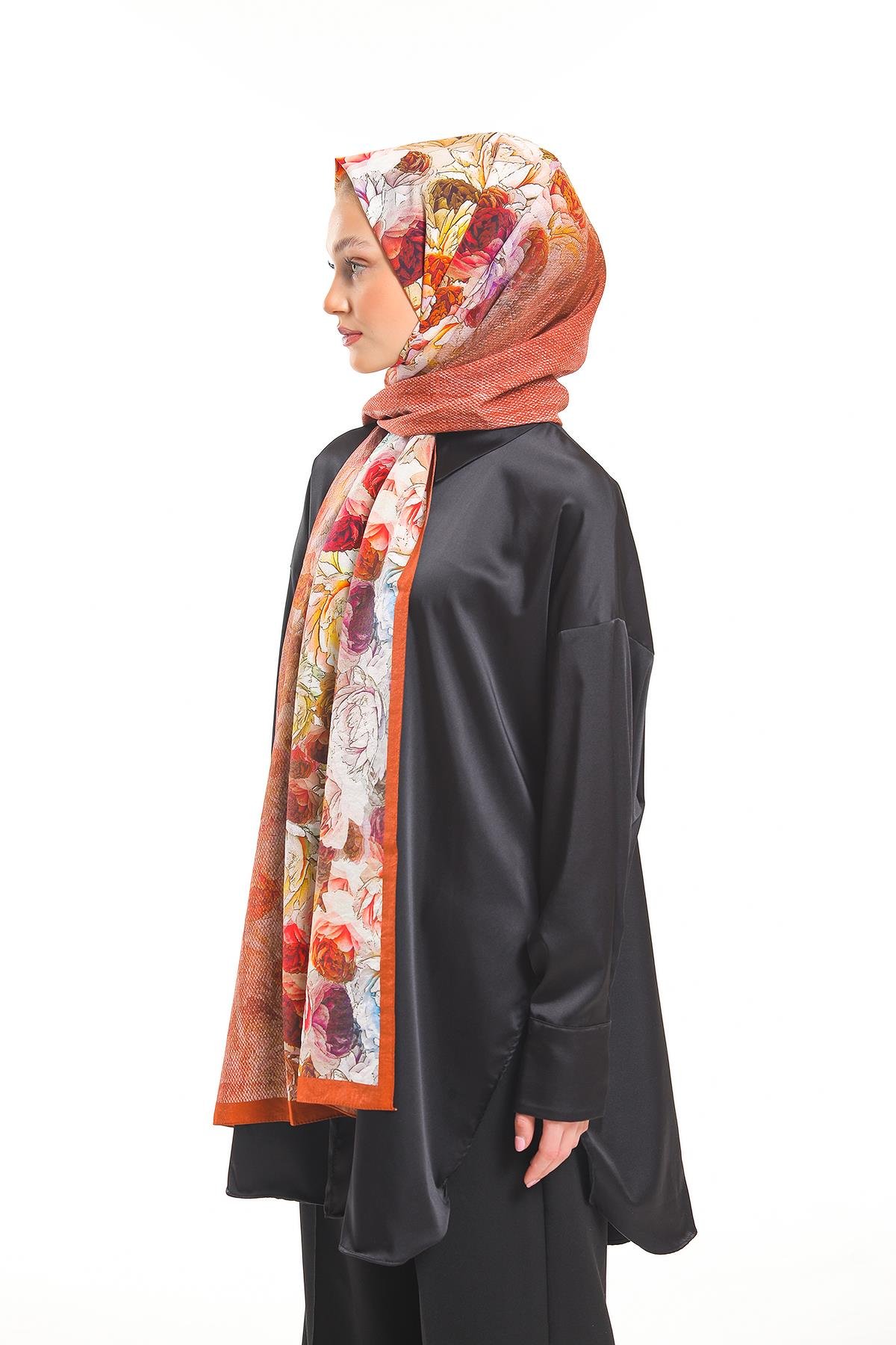 Çiçekli Desen Elegante Seri Viscon Şal Askısı İle Birlikte 75x200 cm