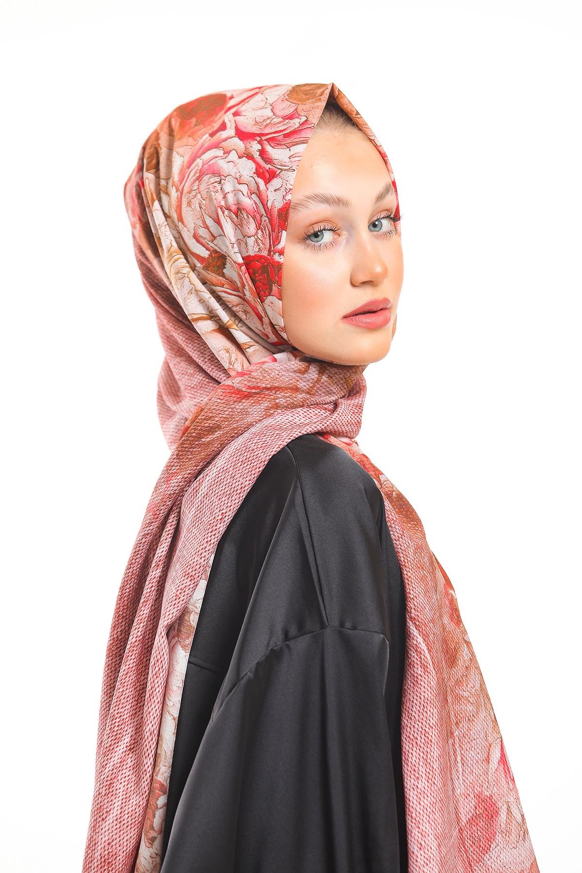 Çiçekli Desen Elegante Seri Viscon Şal Askısı İle Birlikte 75x200 cm