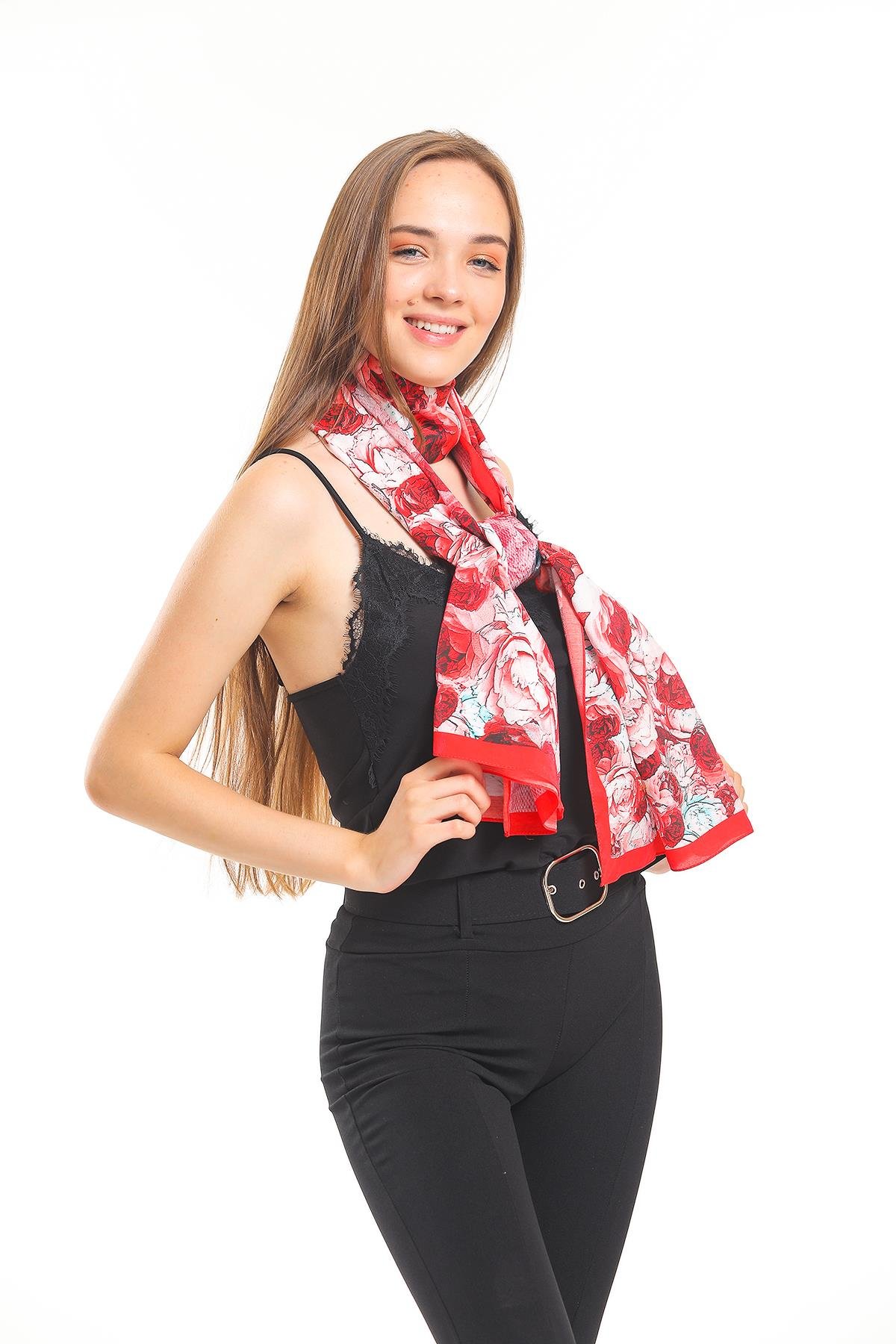 Çiçekli Desen Elegante Seri Viscon Şal Askısı İle Birlikte 75x200 cm