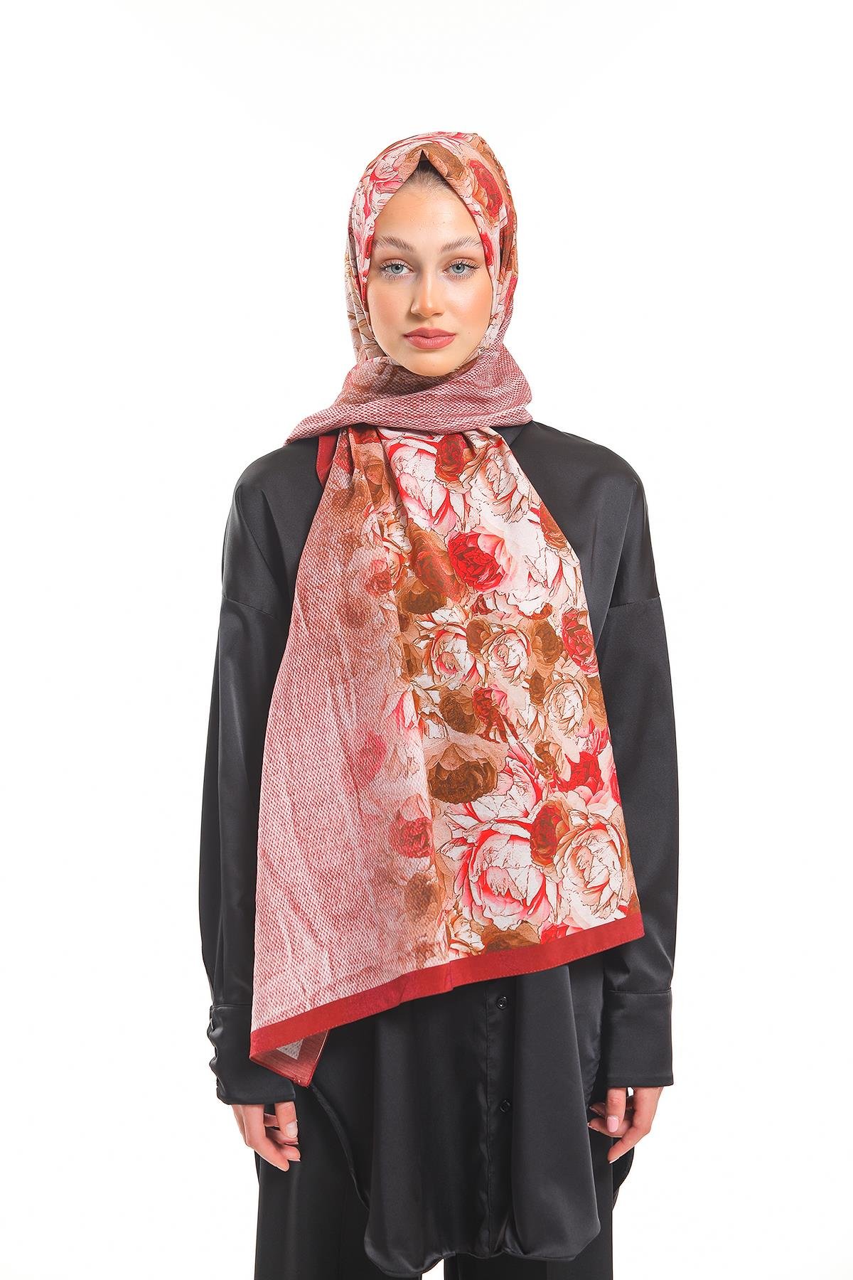 Çiçekli Desen Elegante Seri Viscon Şal Askısı İle Birlikte 75x200 cm