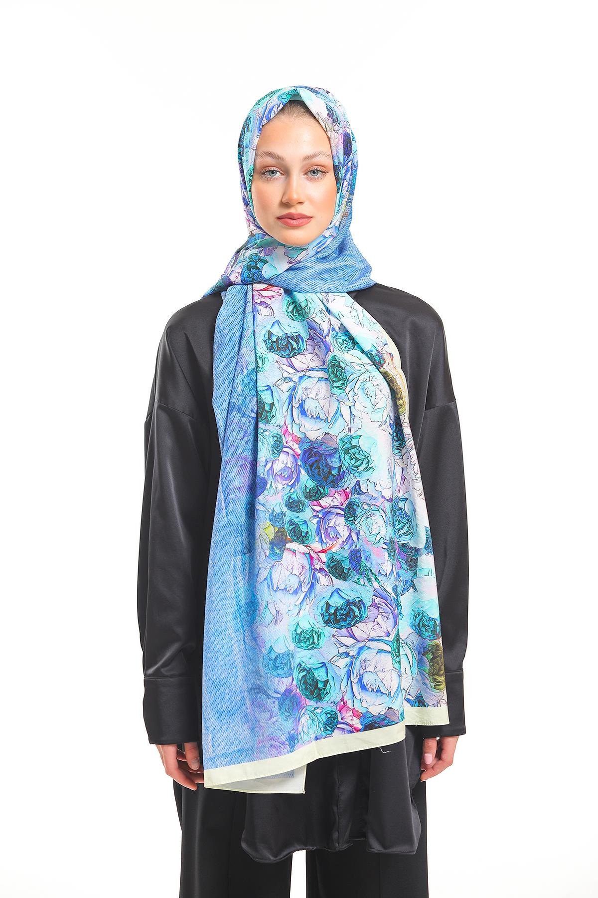 Çiçekli Desen Elegante Seri Viscon Şal Askısı İle Birlikte 75x200 cm