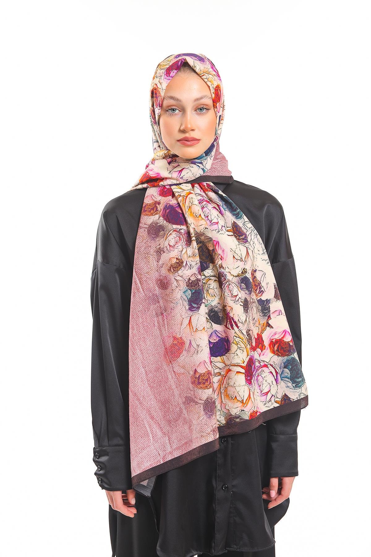 Çiçekli Desen Elegante Seri Viscon Şal Askısı İle Birlikte 75x200 cm