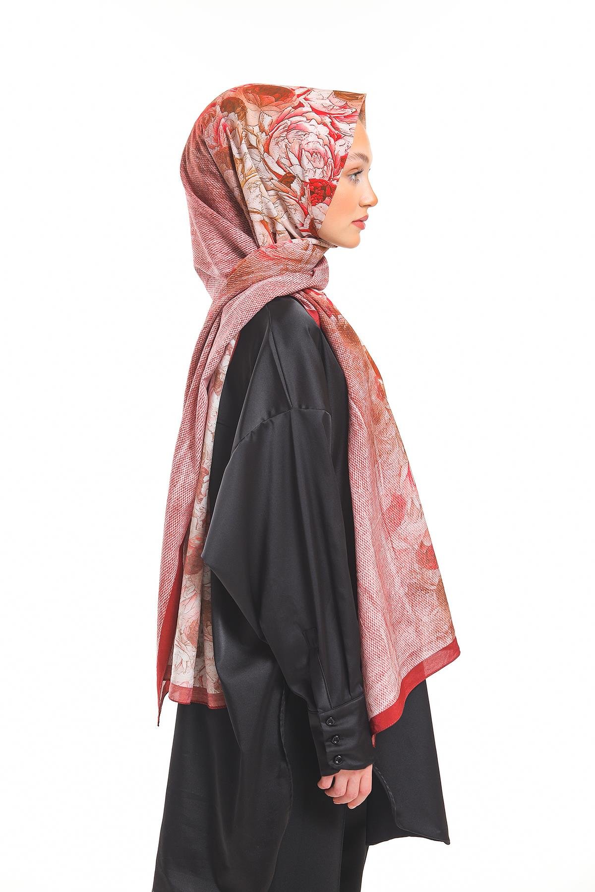 Çiçekli Desen Elegante Seri Viscon Şal Askısı İle Birlikte 75x200 cm