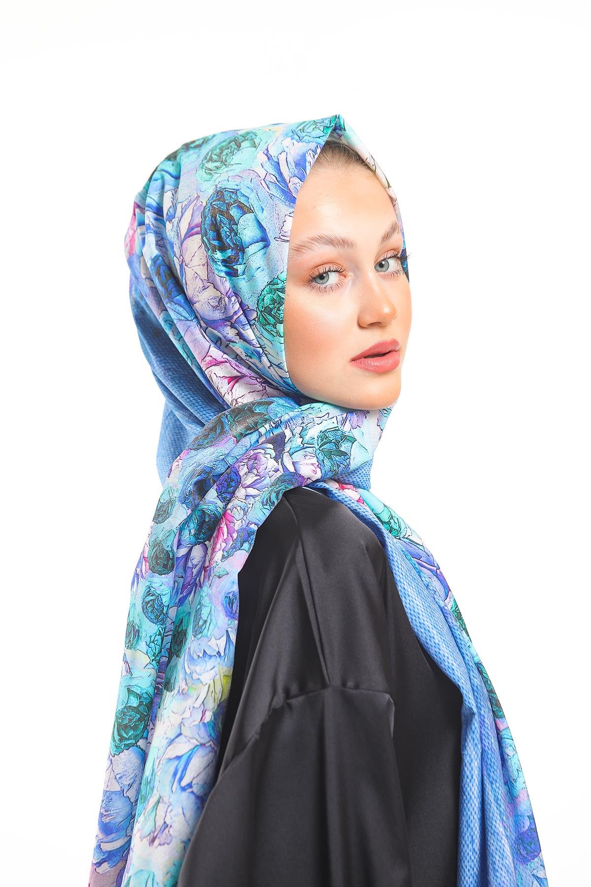 Çiçekli Desen Elegante Seri Viscon Şal Askısı İle Birlikte 75x200 cm
