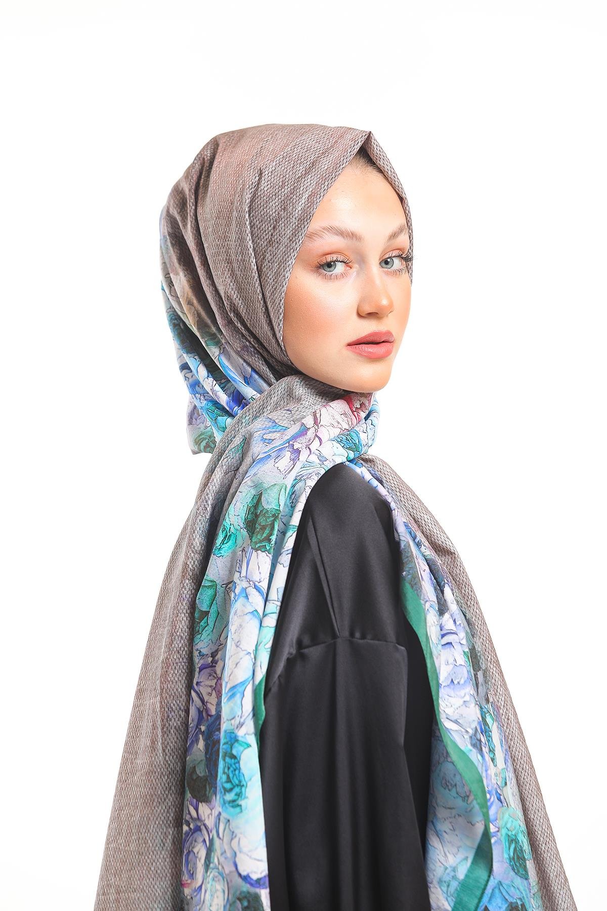 Çiçekli Desen Elegante Seri Viscon Şal Askısı İle Birlikte 75x200 cm