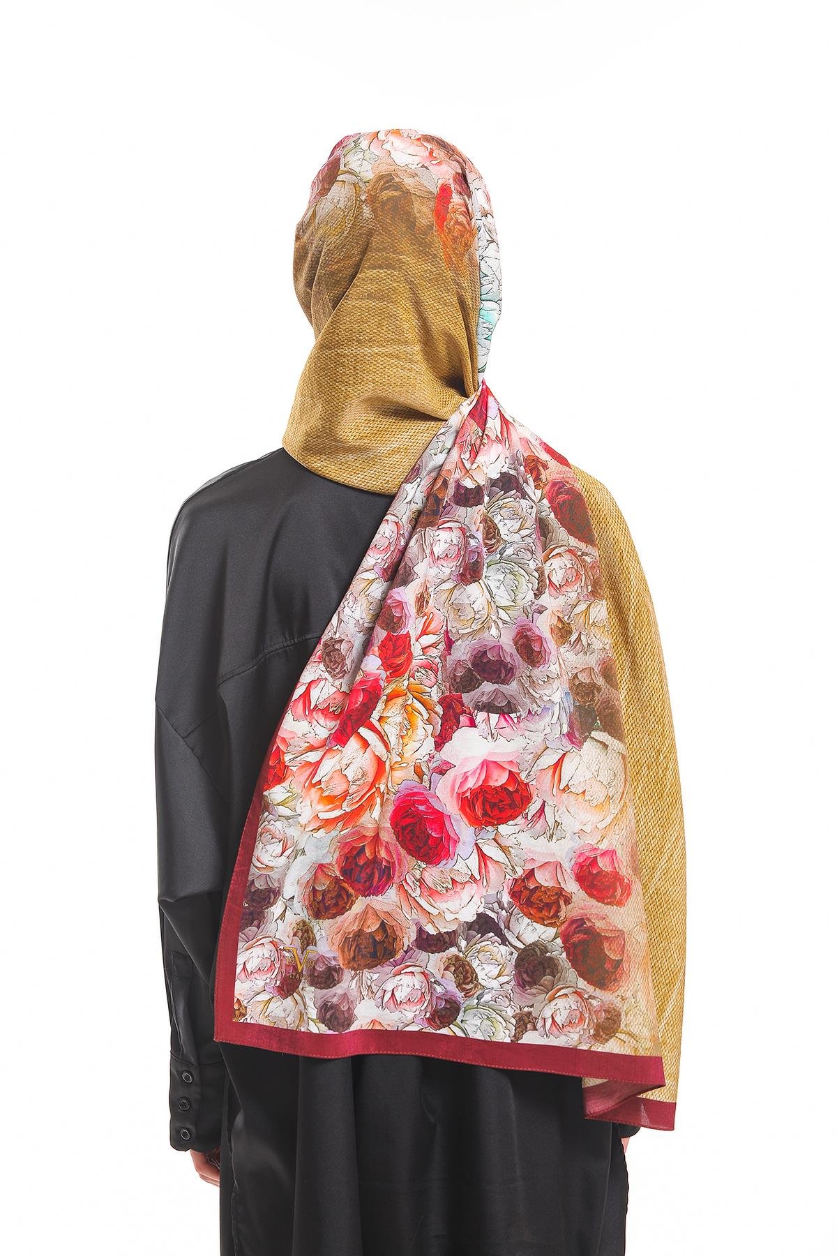 Çiçekli Desen Elegante Seri Viscon Şal Askısı İle Birlikte 75x200 cm