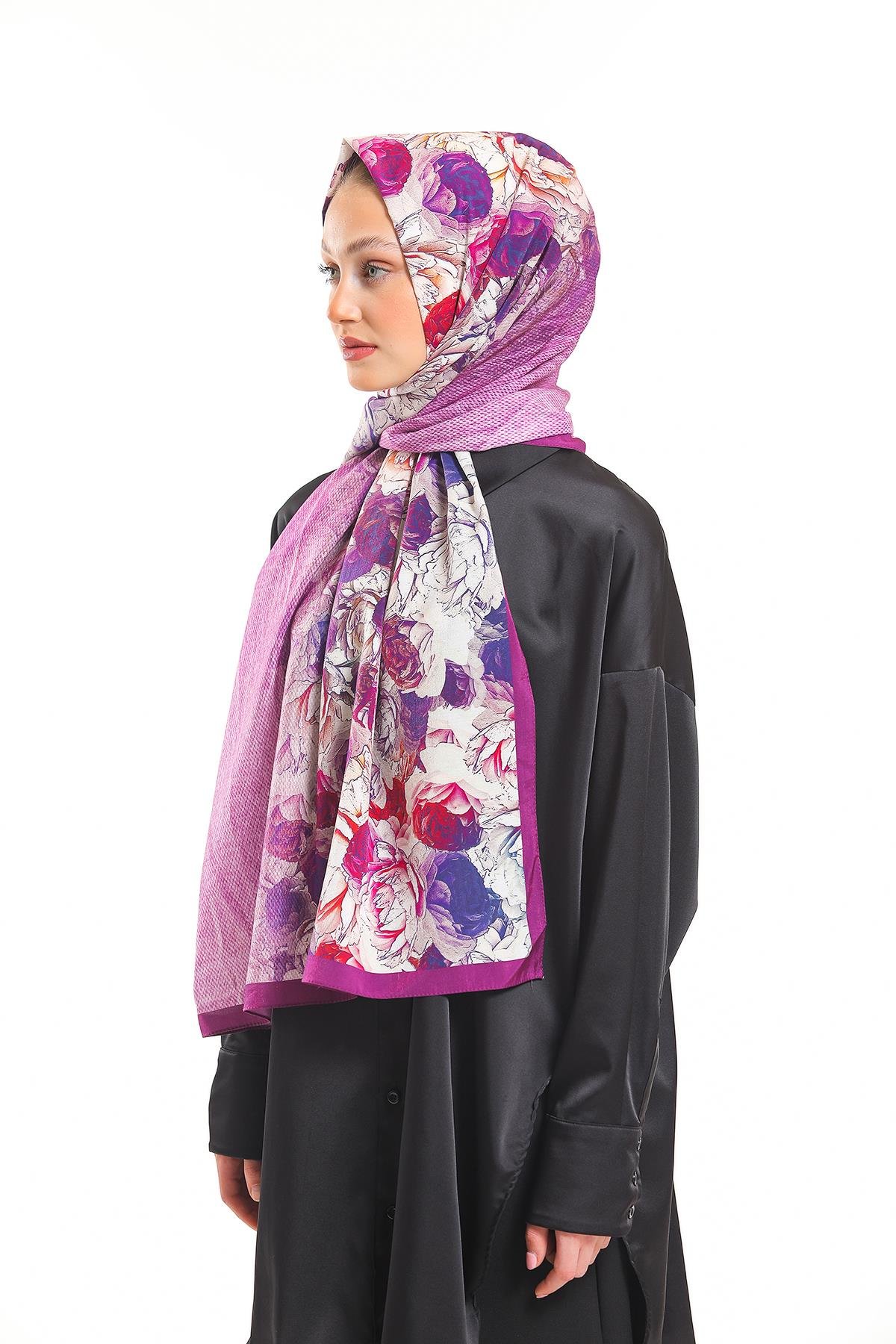 Çiçekli Desen Elegante Seri Viscon Şal Askısı İle Birlikte 75x200 cm