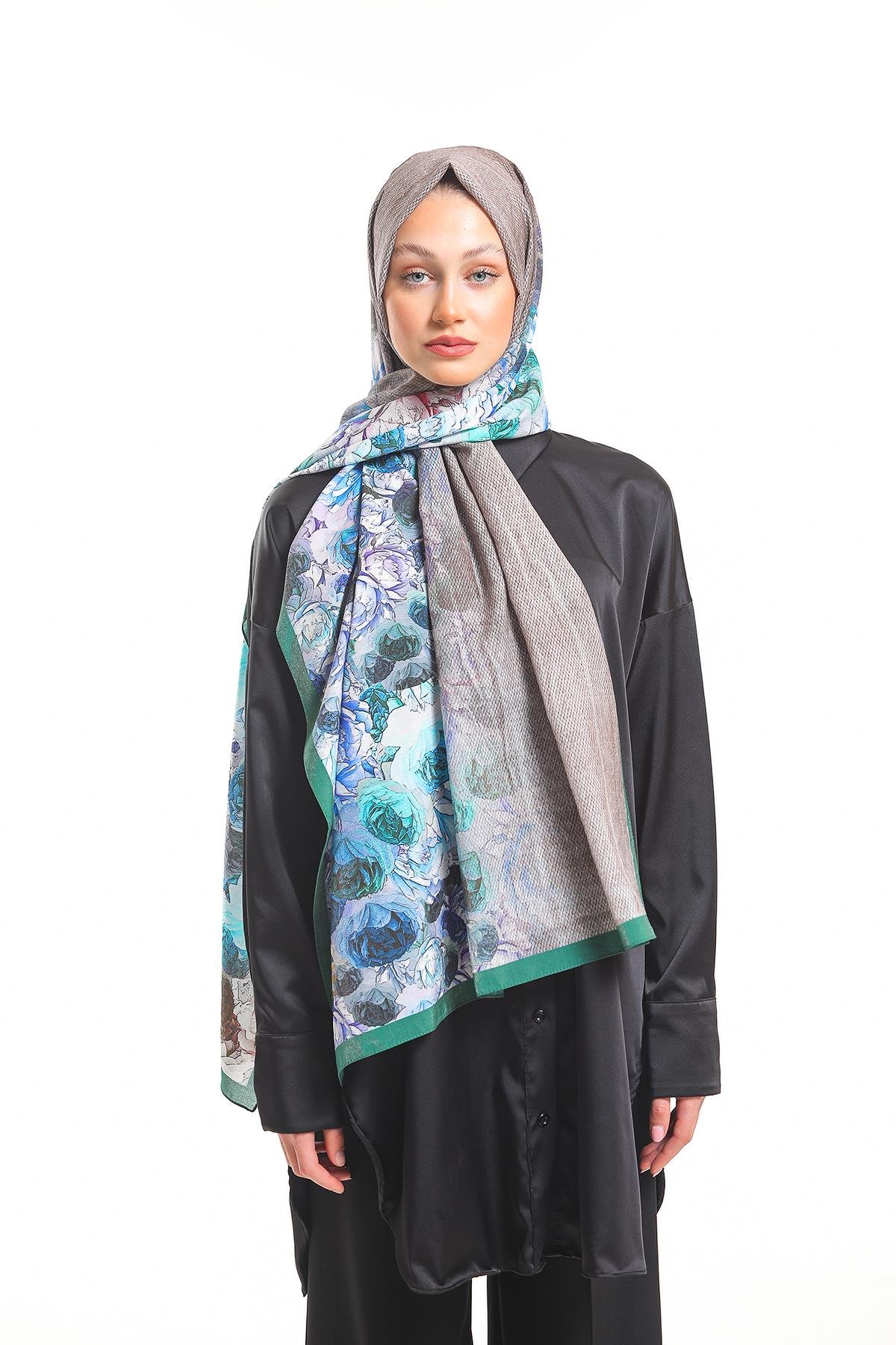 Çiçekli Desen Elegante Seri Viscon Şal Askısı İle Birlikte 75x200 cm