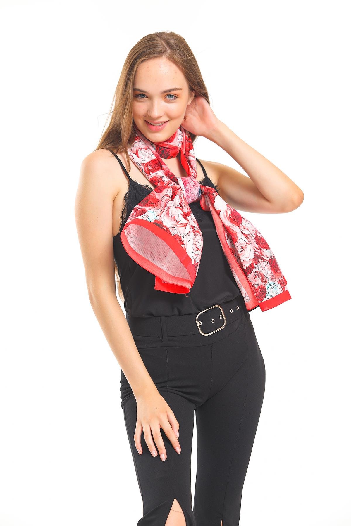 Çiçekli Desen Elegante Seri Viscon Şal Askısı İle Birlikte 75x200 cm