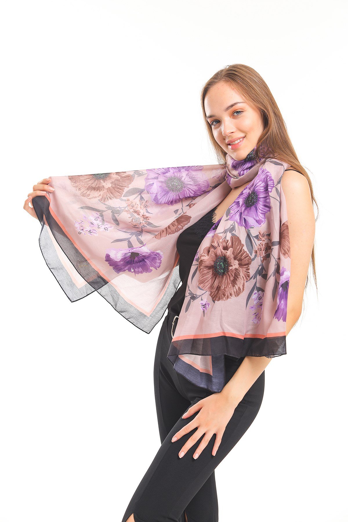 PAVIA ŞALÇiçekli Desen Pavia Seri Şal Askısı İle Birlikte 90x200 cm