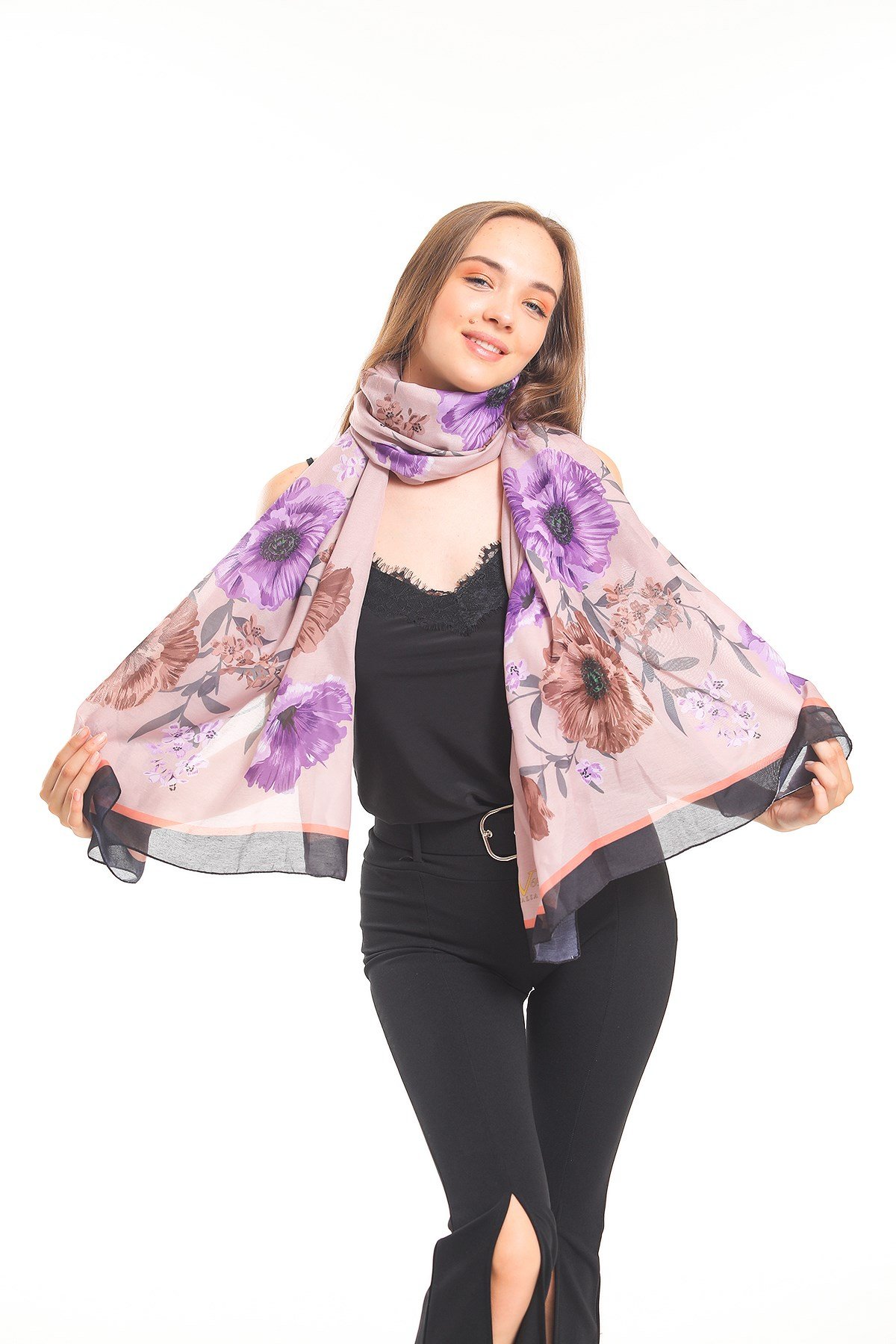 PAVIA ŞALÇiçekli Desen Pavia Seri Şal Askısı İle Birlikte 90x200 cm