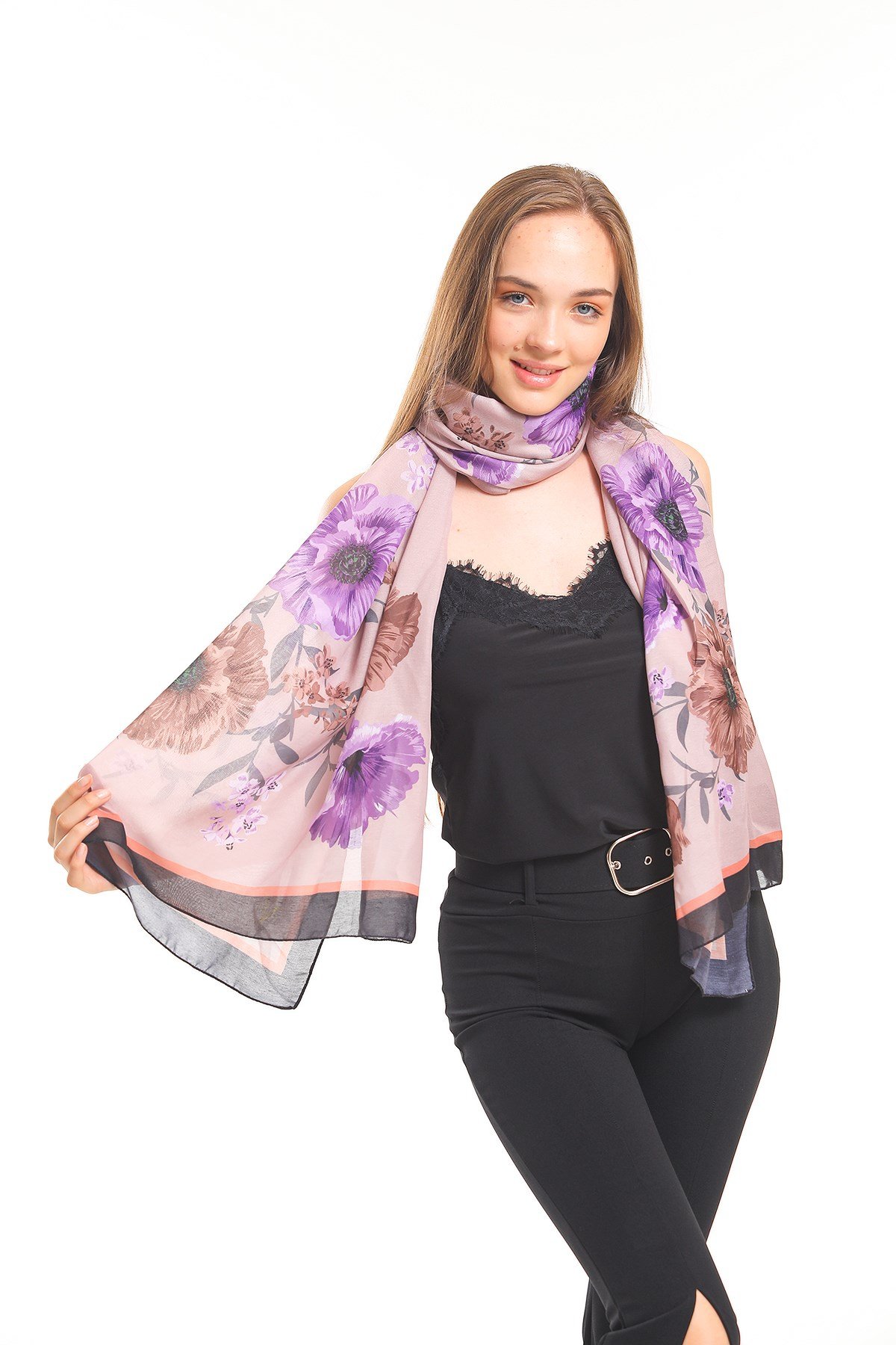 PAVIA ŞALÇiçekli Desen Pavia Seri Şal Askısı İle Birlikte 90x200 cm