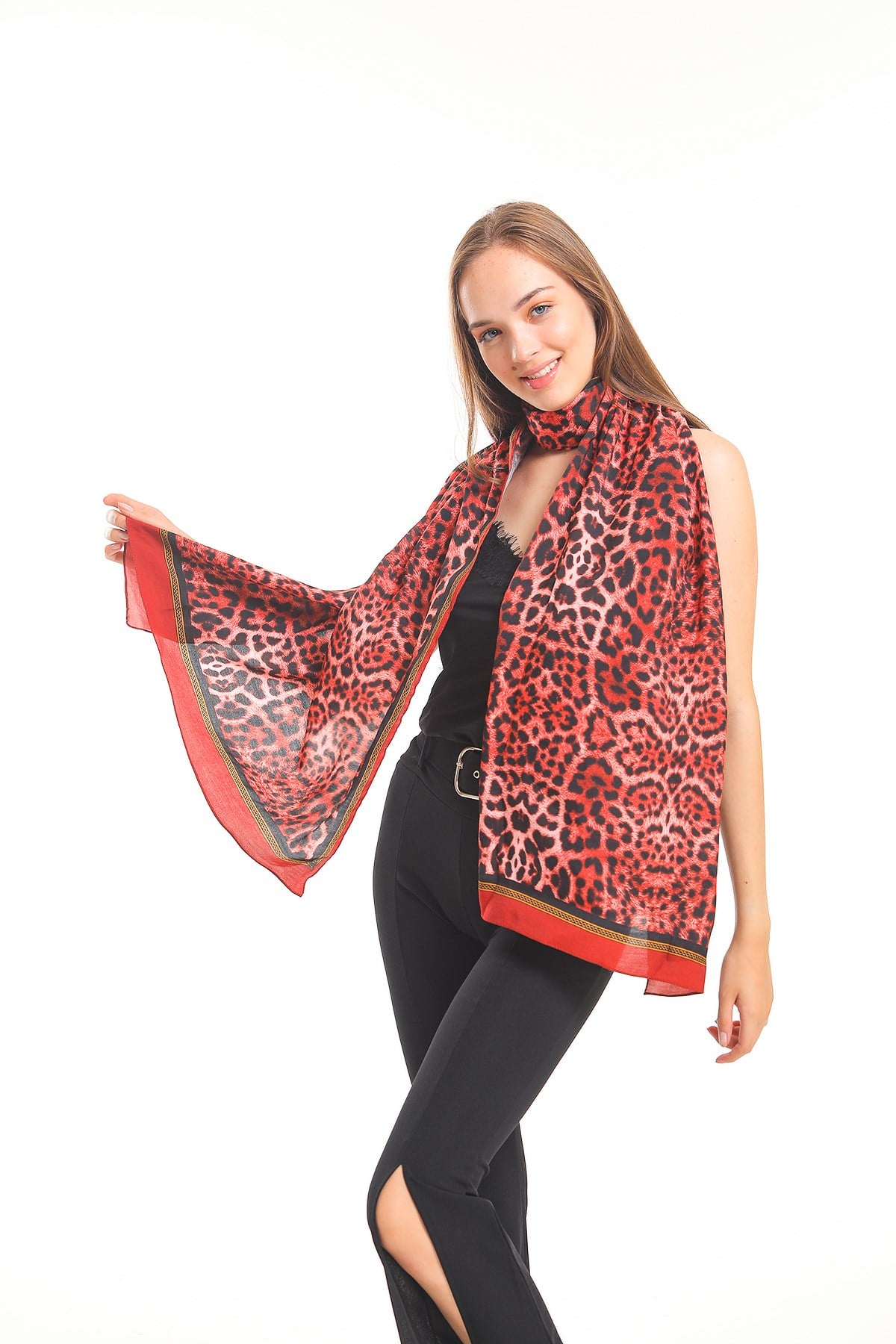 MODAL ŞALLeopar Desen Modal Seri Şal Askısı İle Birlikte 75x200 cm