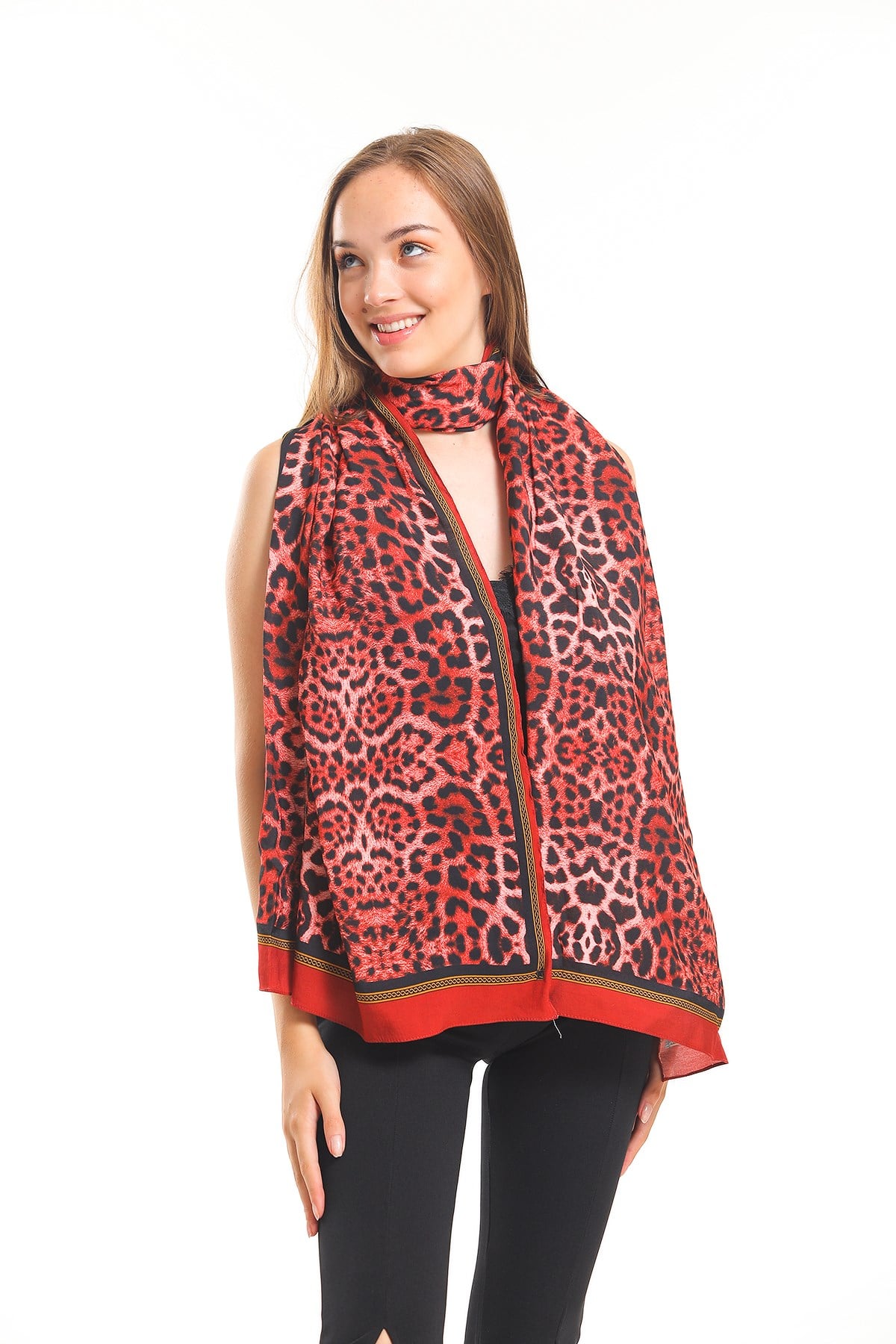 MODAL ŞALLeopar Desen Modal Seri Şal Askısı İle Birlikte 75x200 cm