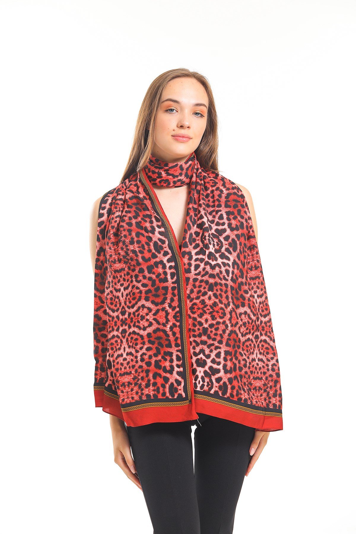 MODAL ŞALLeopar Desen Modal Seri Şal Askısı İle Birlikte 75x200 cm