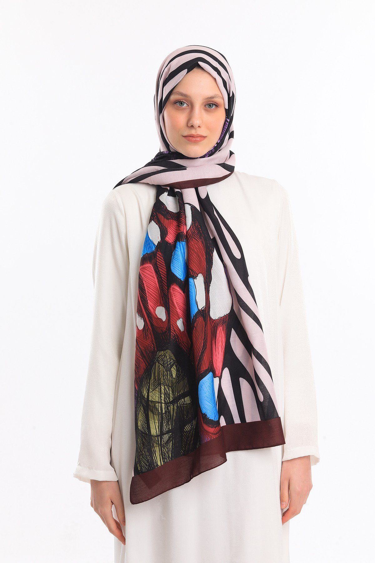 PAVIA ŞALKelebek Desen Pavia Seri Şal Eşarp Askısı ile Birlikte 75X200 cm