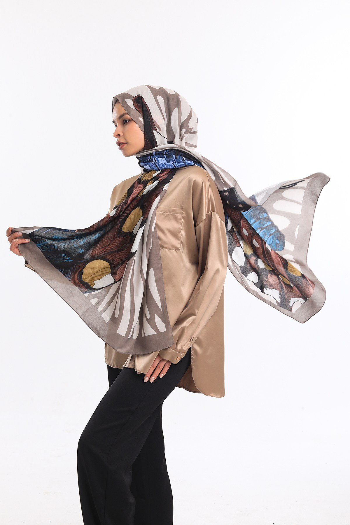 PAVIA ŞALKelebek Desen Pavia Seri Şal Eşarp Askısı ile Birlikte 75X200 cm