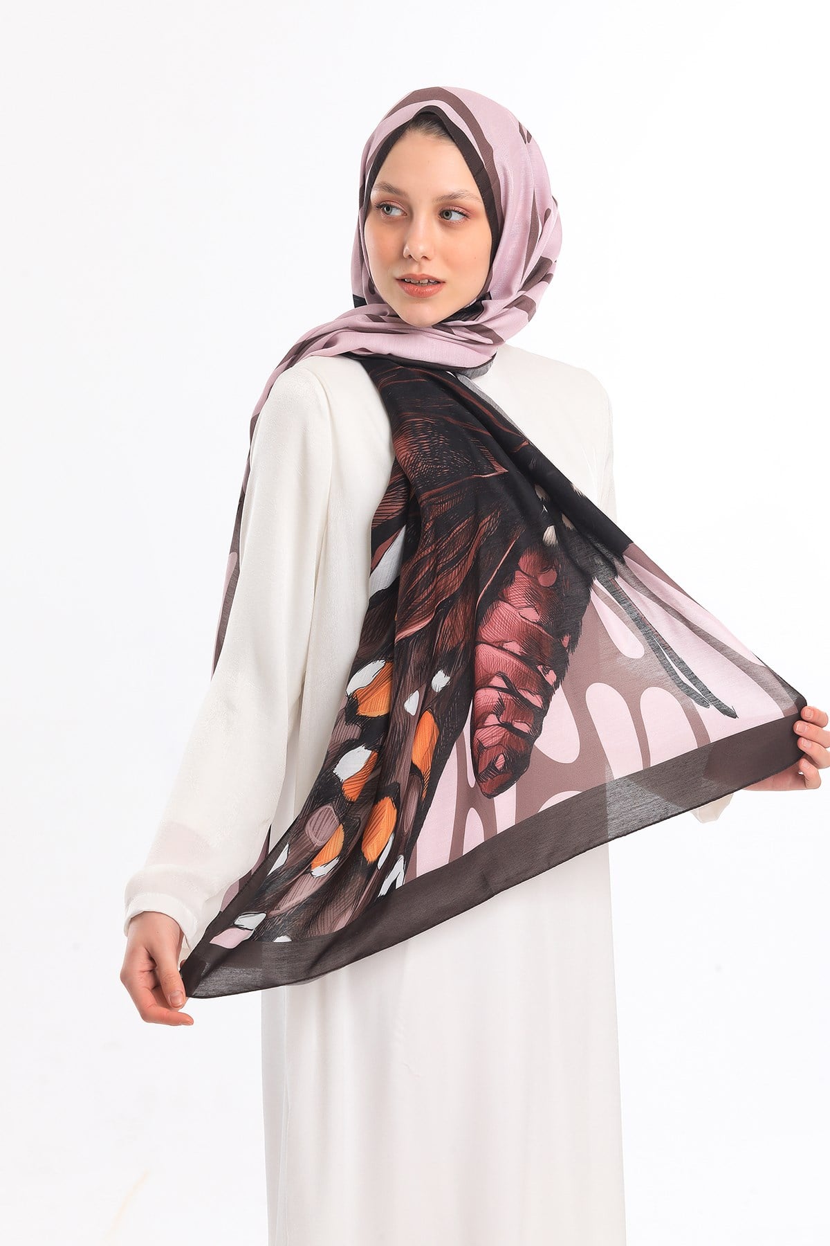 PAVIA ŞALKelebek Desen Pavia Seri Şal Eşarp Askısı ile Birlikte 75X200 cm