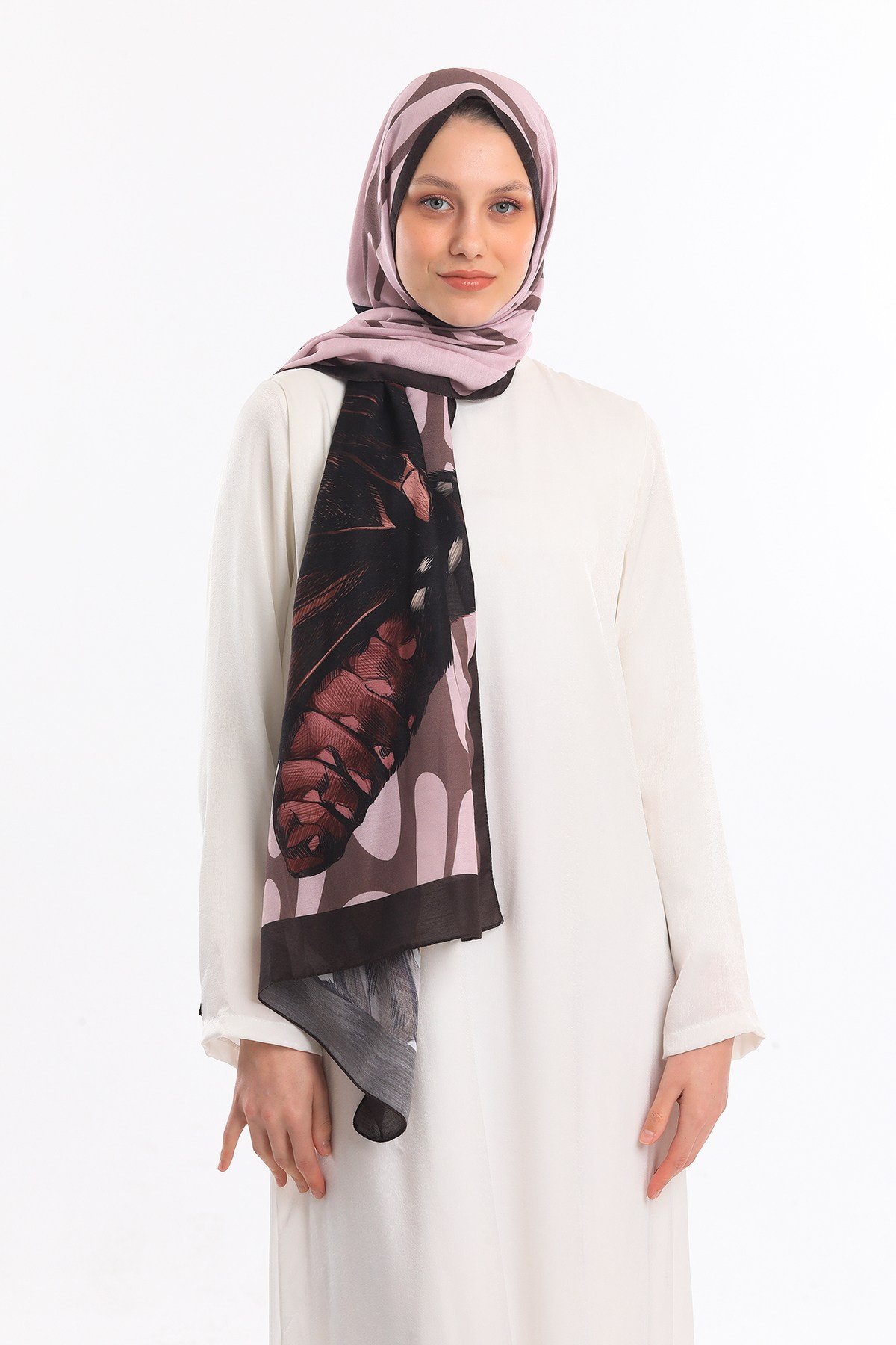 PAVIA ŞALKelebek Desen Pavia Seri Şal Eşarp Askısı ile Birlikte 75X200 cm