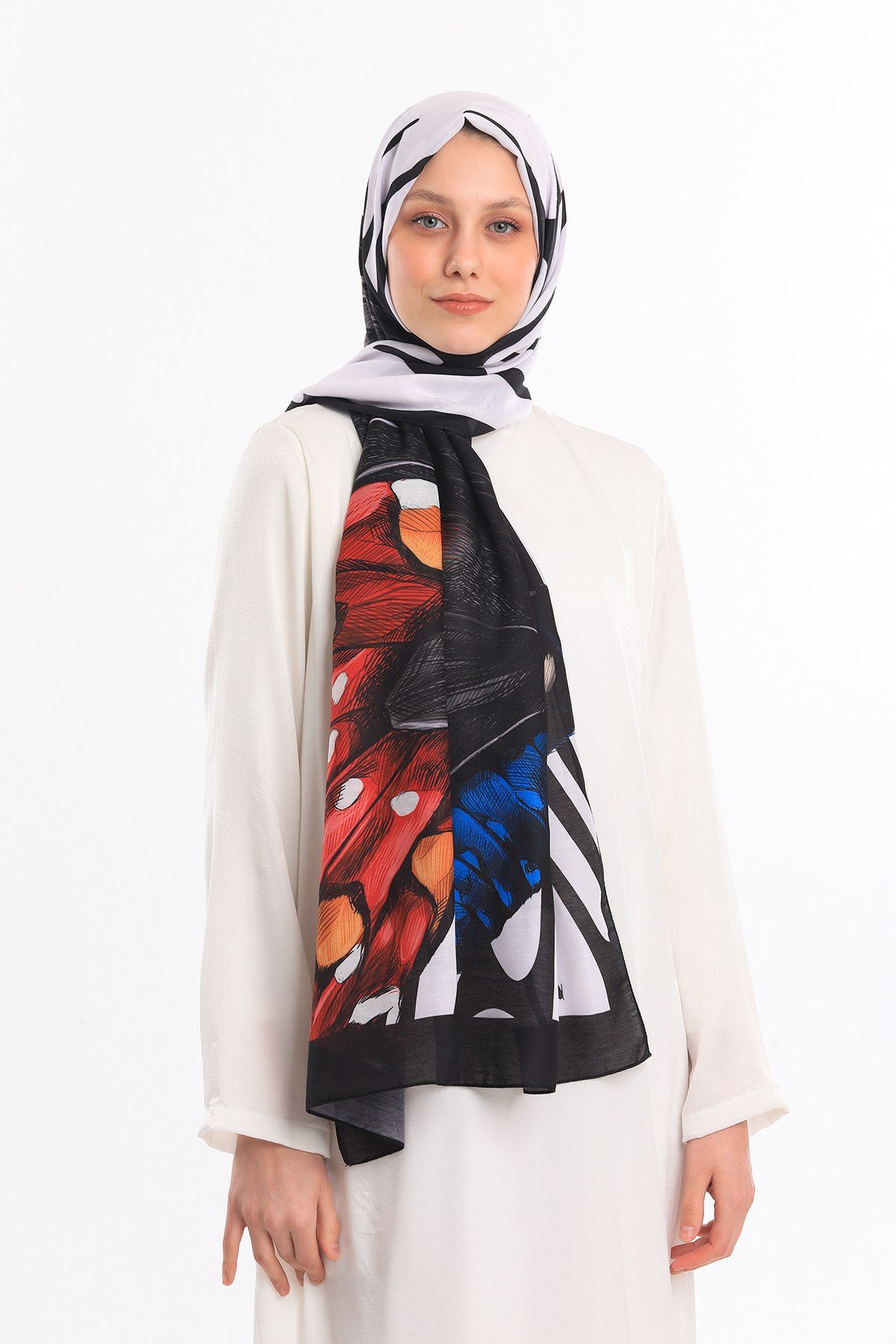 PAVIA ŞALKelebek Desen Pavia Seri Şal Eşarp Askısı ile Birlikte 75X200 cm