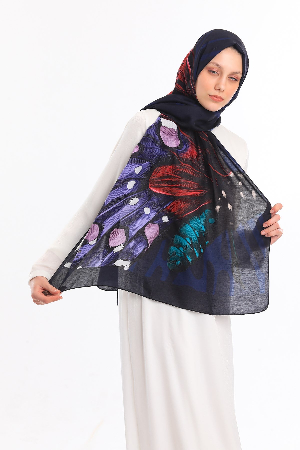 PAVIA ŞALKelebek Desen Pavia Seri Şal Eşarp Askısı ile Birlikte 75X200 cm
