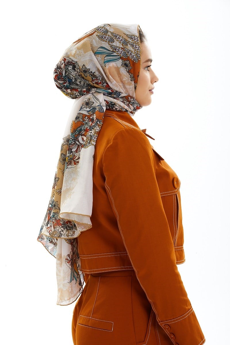 ŞALEtro Desen İtalyan Şifon Eşarp Askısı ile Birlikte 75x200 cm