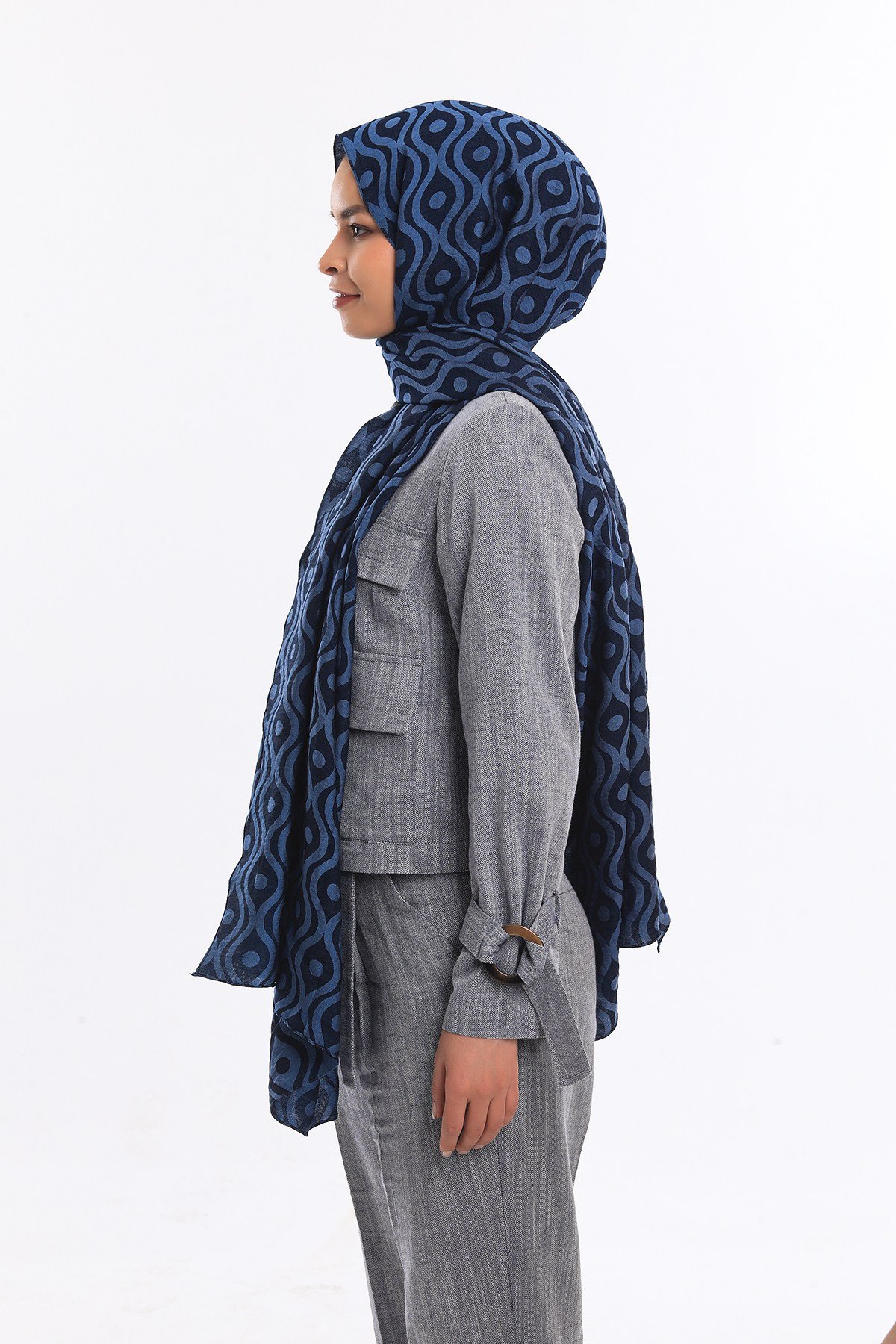ShawlHelezon Desen Jakarlı Modal Seri Şal Askısı ile Birlikte 75x200 cm