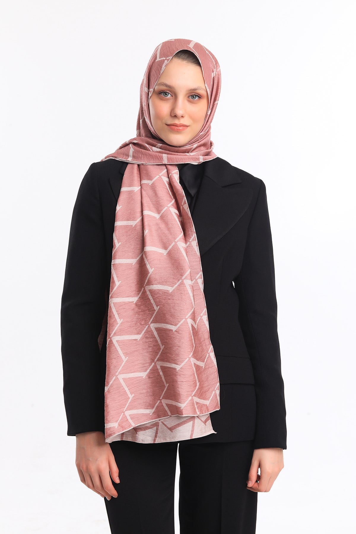 JAKARLI MODAL ŞALV  Desen Jakarlı Modal Seri Şal Askısı ile Birlikte 75x200 cm