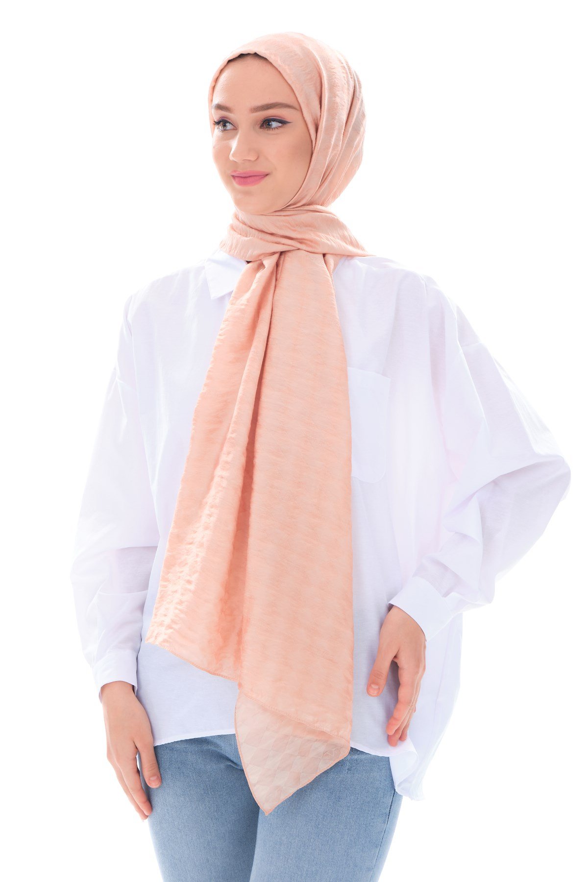 ShawlBaklava Desen Jakar Elegante Seri Viscon Şal Askısı ile Birlikte 75x200