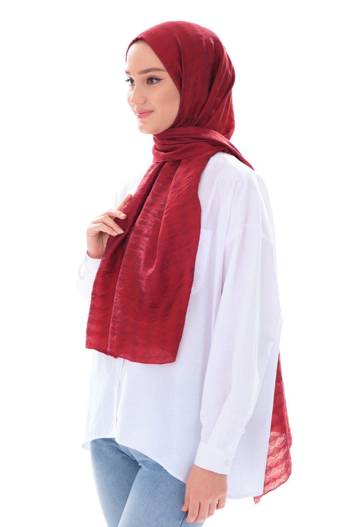 ShawlBaklava Desen Jakar Elegante Seri Viscon Şal Askısı ile Birlikte 75x200