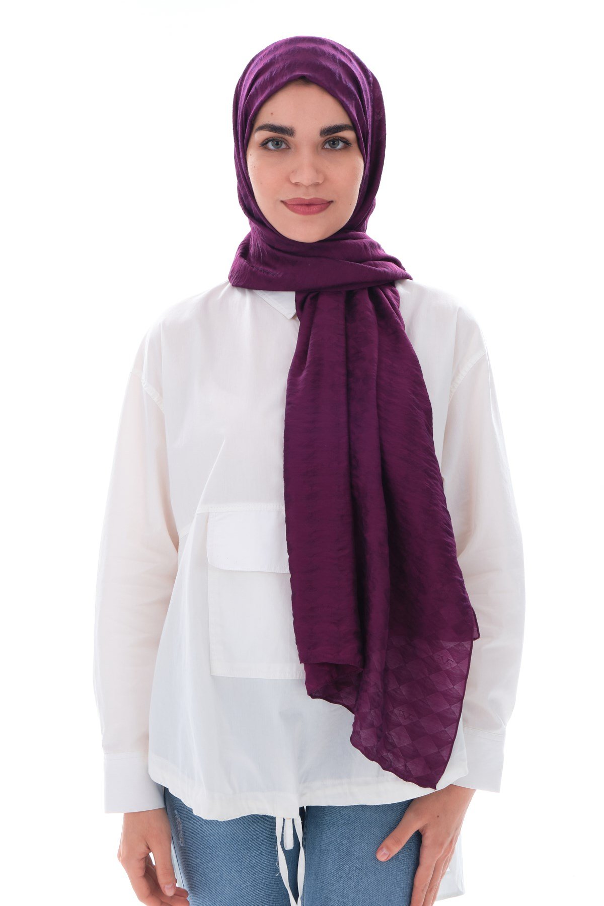 ShawlBaklava Desen Jakar Elegante Seri Viscon Şal Askısı ile Birlikte 75x200
