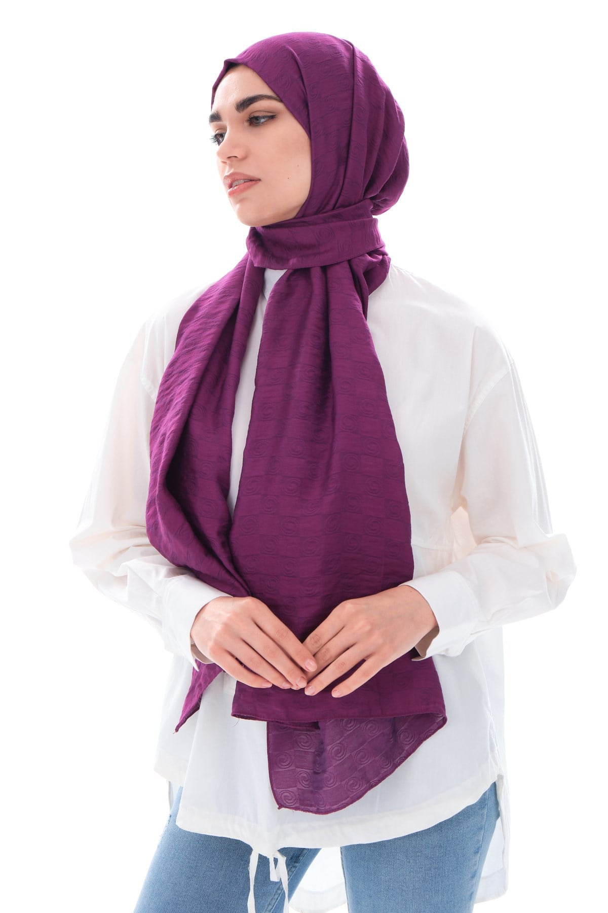 JAKARLI MODAL ŞALHelezon Desen Jakar Elegante Seri Viscon Şal Askısı ile Birlikte 75x200