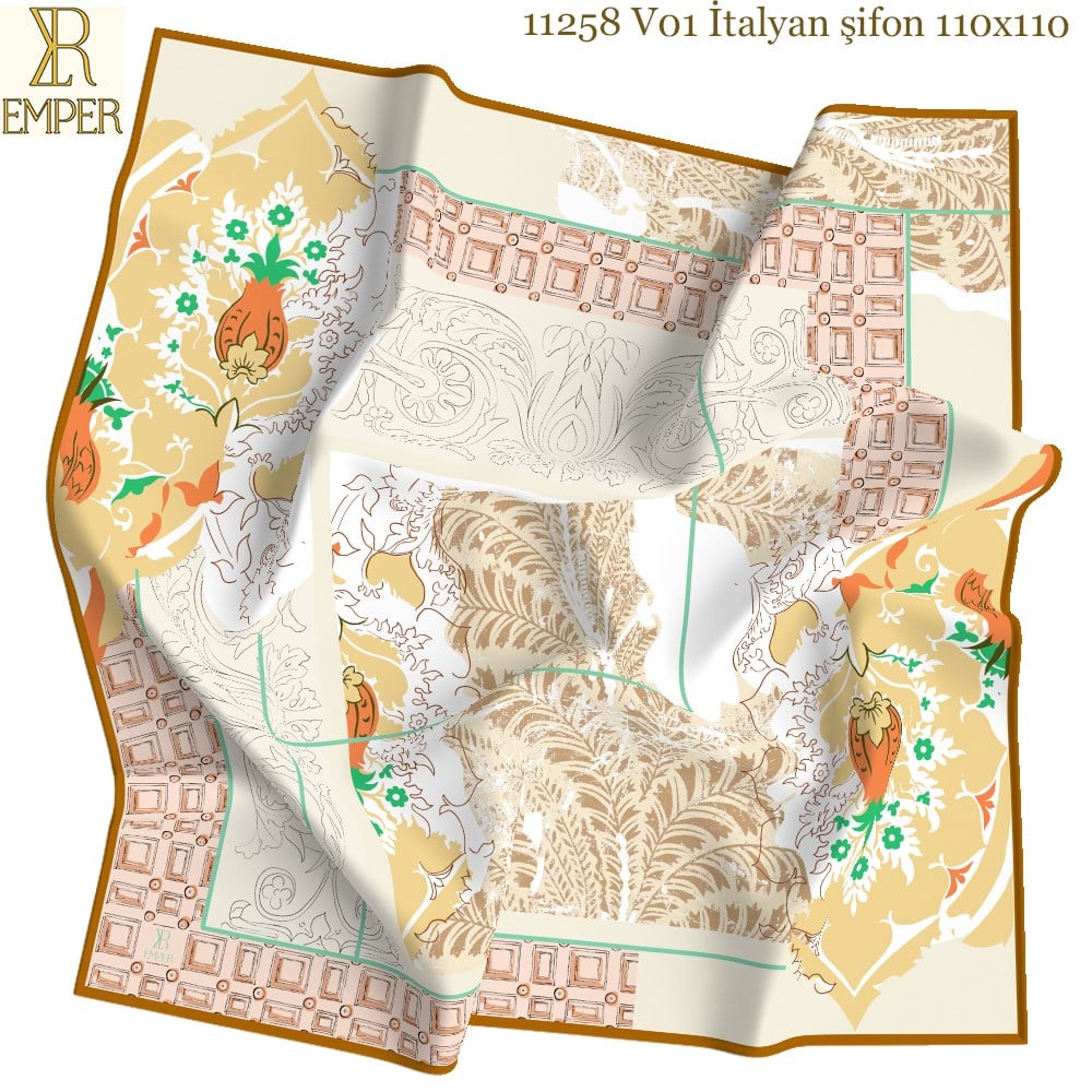 EŞARPDesenli İtalyan Şifon Seri Askısı ile Birlikte 110x110cm