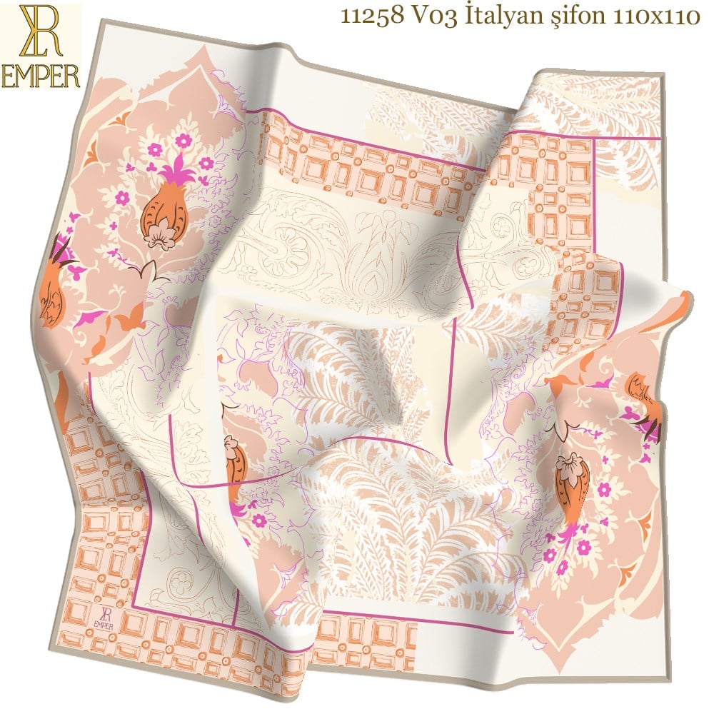 EŞARPDesenli İtalyan Şifon Seri Askısı ile Birlikte 110x110cm