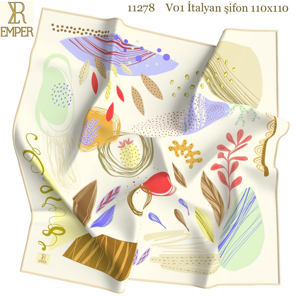 EŞARPDesenli İtalyan Şifon Seri Askısı ile Birlikte 110x110cm