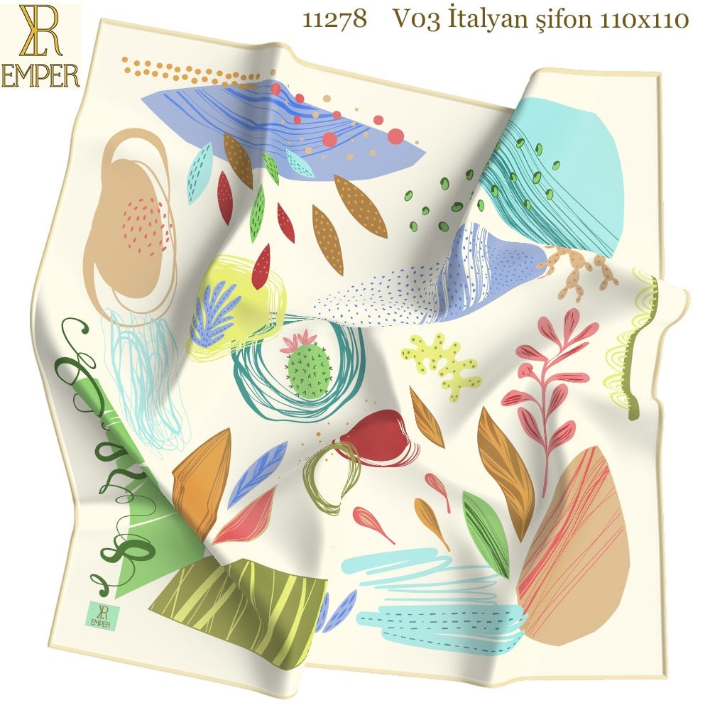 EŞARPDesenli İtalyan Şifon Seri Askısı ile Birlikte 110x110cm