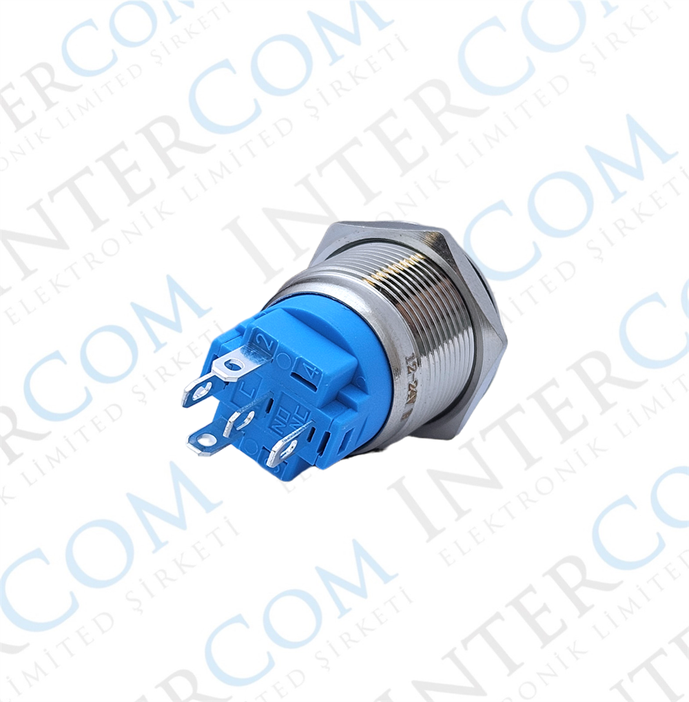 E1 19MM METAL BUTON KALICILI 12-24V KIRMIZI LED 1NO/1NC