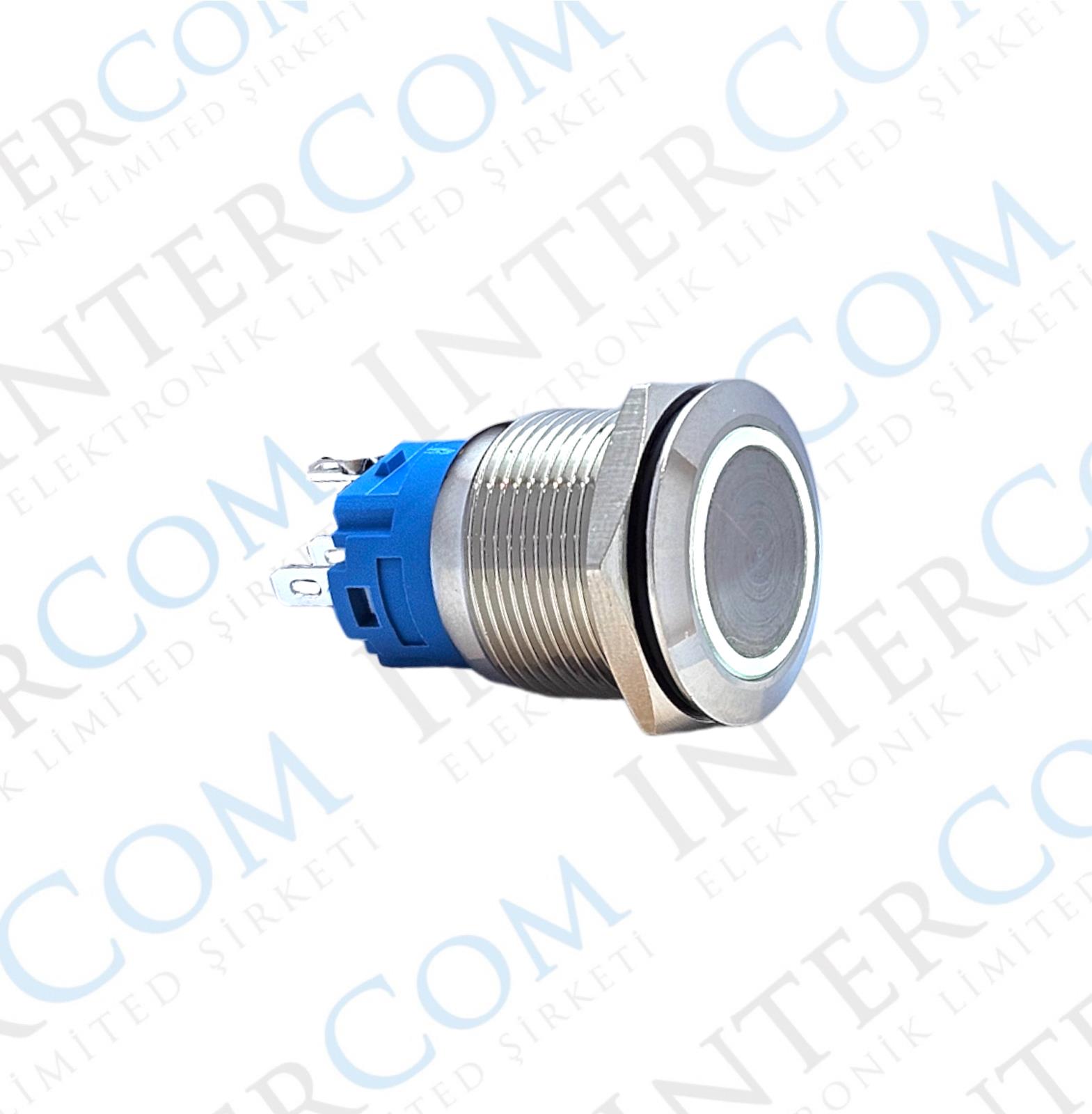 E59 19MM METAL BUTON YAYLI 12-24V BEYAZ LED 1NO/1NC