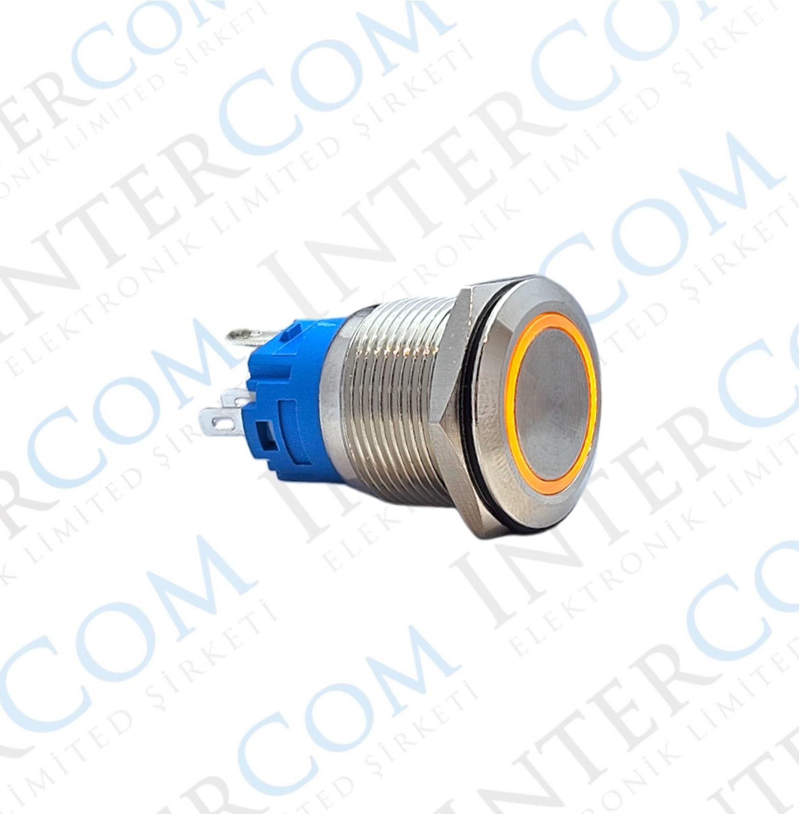E82 19MM METAL BUTON YAYLI 12-24V TURUNCU LED 1NO/1NC