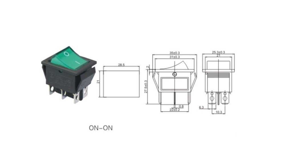 IC-104A Geniş Işıklı Anahtar 6P ON-OFF KCD2-202N