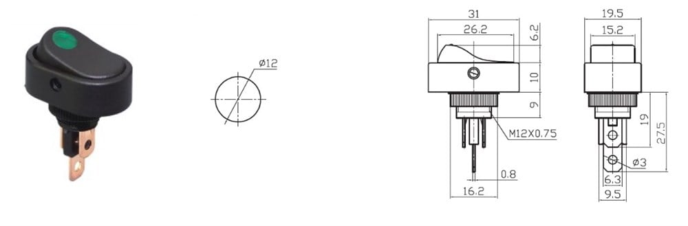 IC-132A-2 12Volt DC 20 Amper Anahtar ON-OFF Işıklı ASW-20D-2
