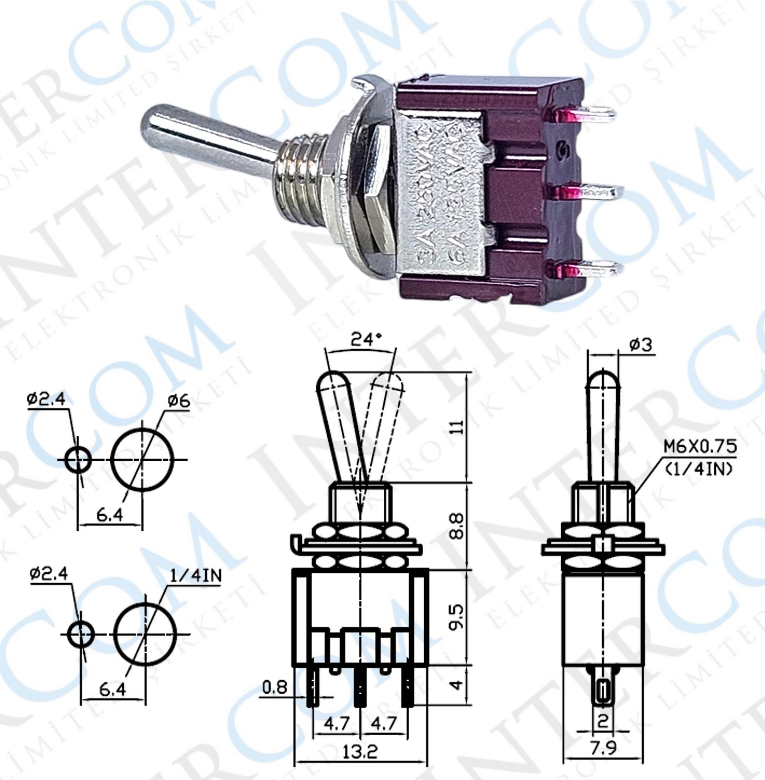 IC-139A Toggle Switch ON-OFF (Kaliteli) Ø6mm MTS-102
