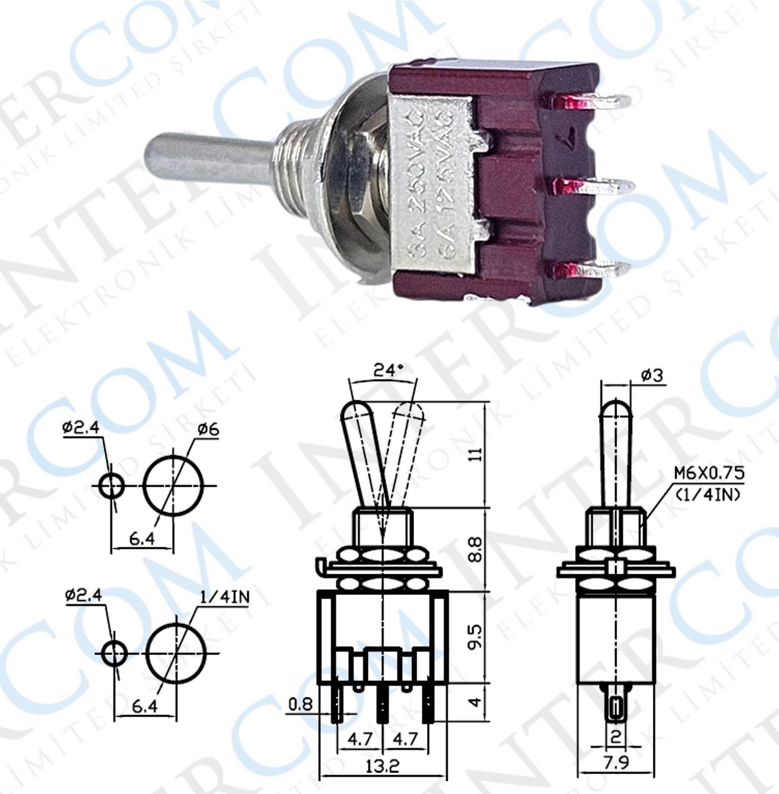 IC-141 Toggle Switch Yaylı OFF-MOM (Kaliteli) Ø6mm MTS-112