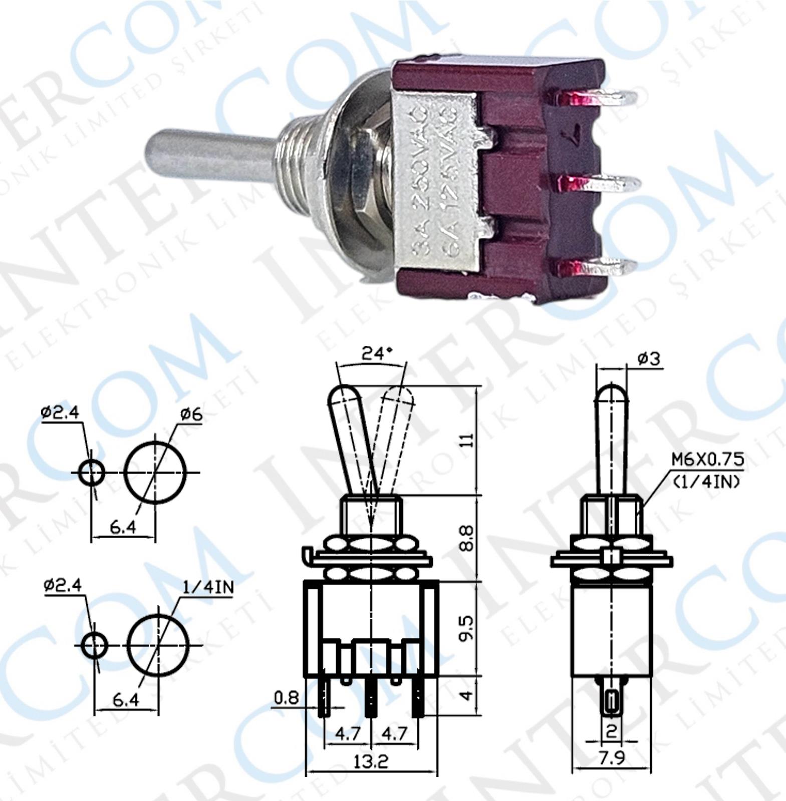 IC-142 Toggle Switch Yaylı ON-OFF-MOM (Kaliteli) Ø6mm MTS-113