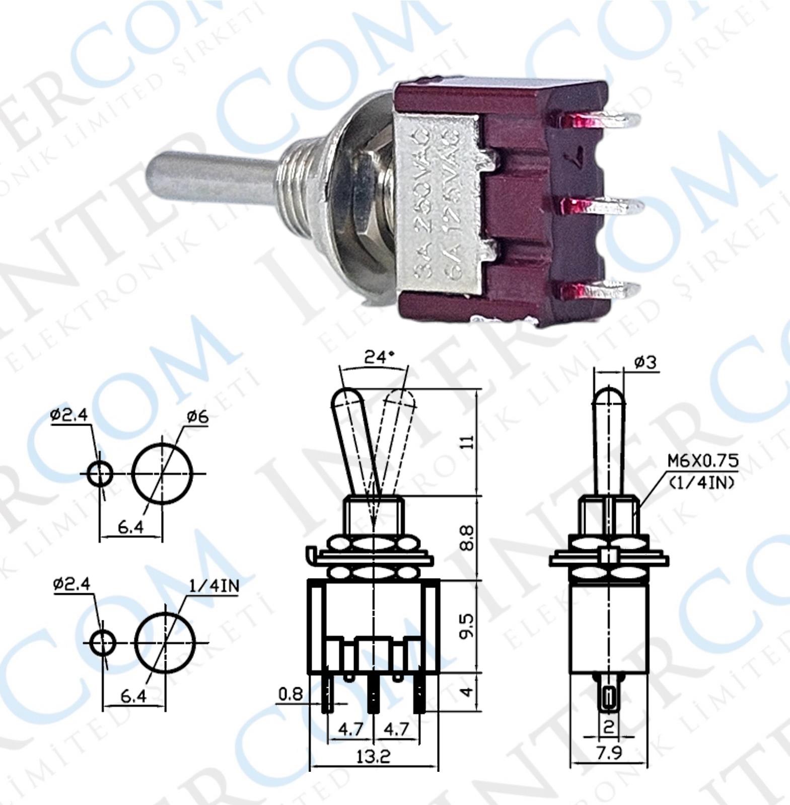 IC-143 Toggle Switch Yaylı MOM-OFF-MOM (Kaliteli) Ø6mm MTS-123