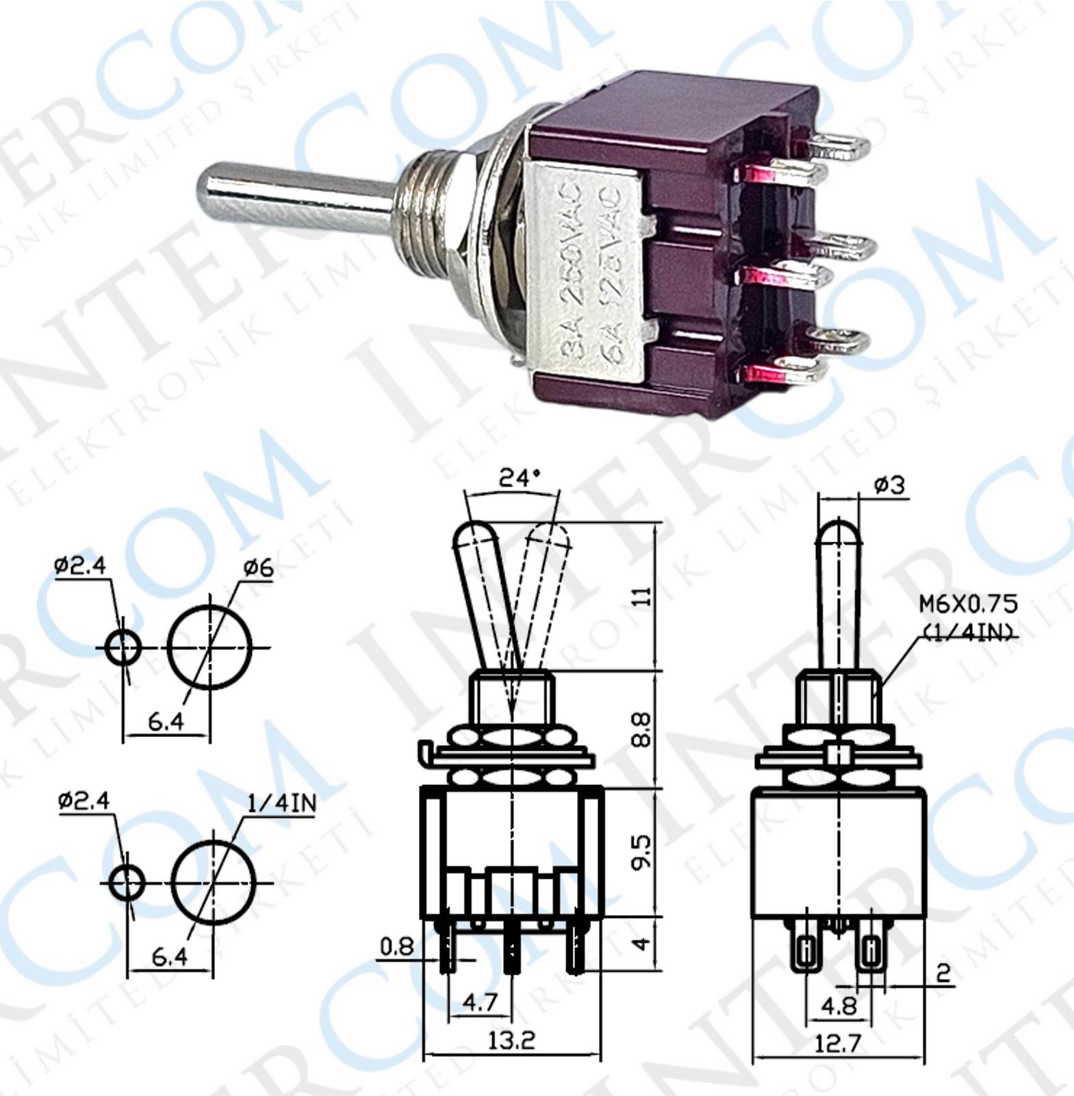 IC-148 Toggle Switch Yaylı MOM-OFF-MOM (Kaliteli) Ø6mm MTS-223