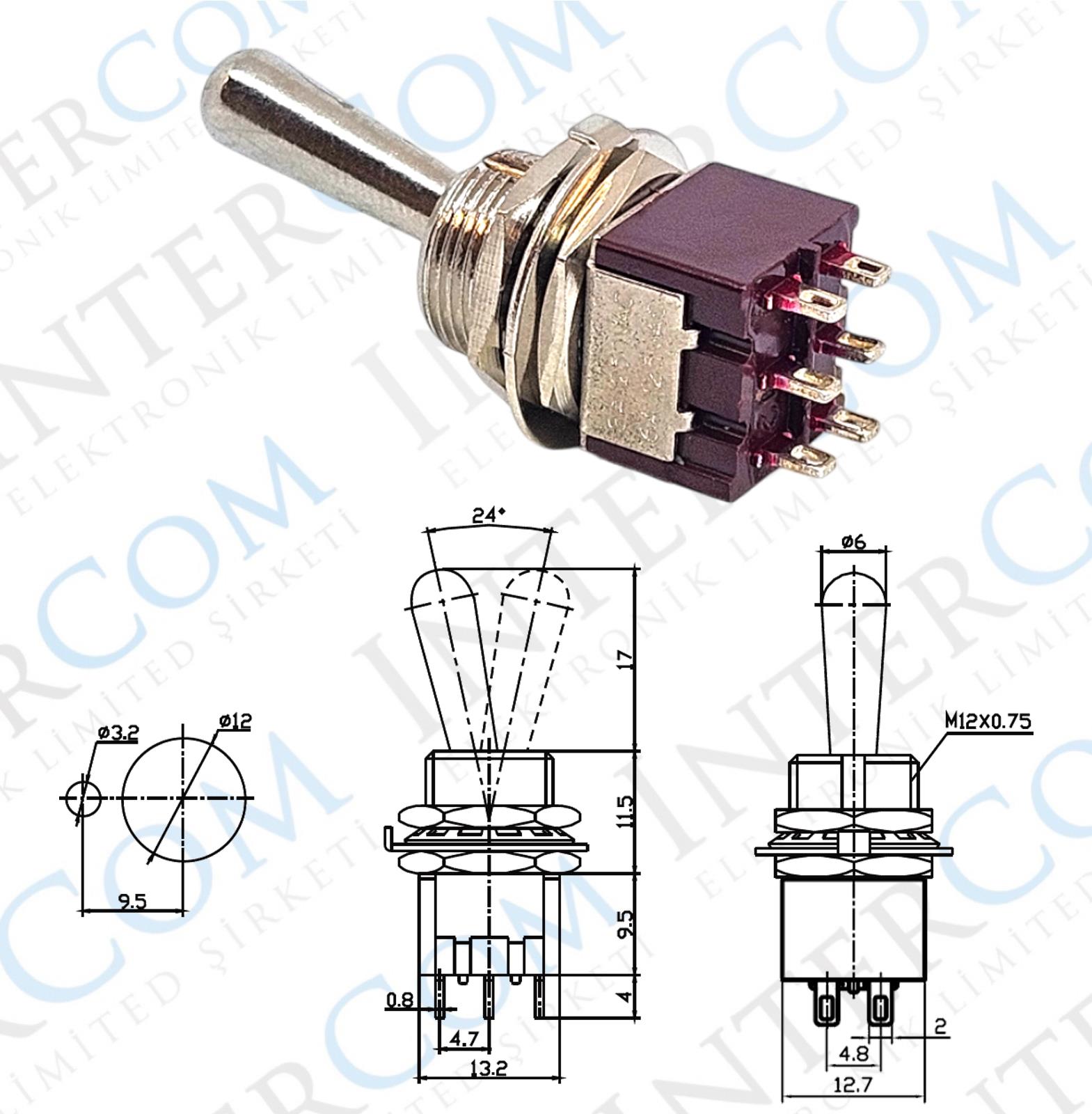 IC-148G Toggle Switch ON-OFF Ø12mm MTS-202L