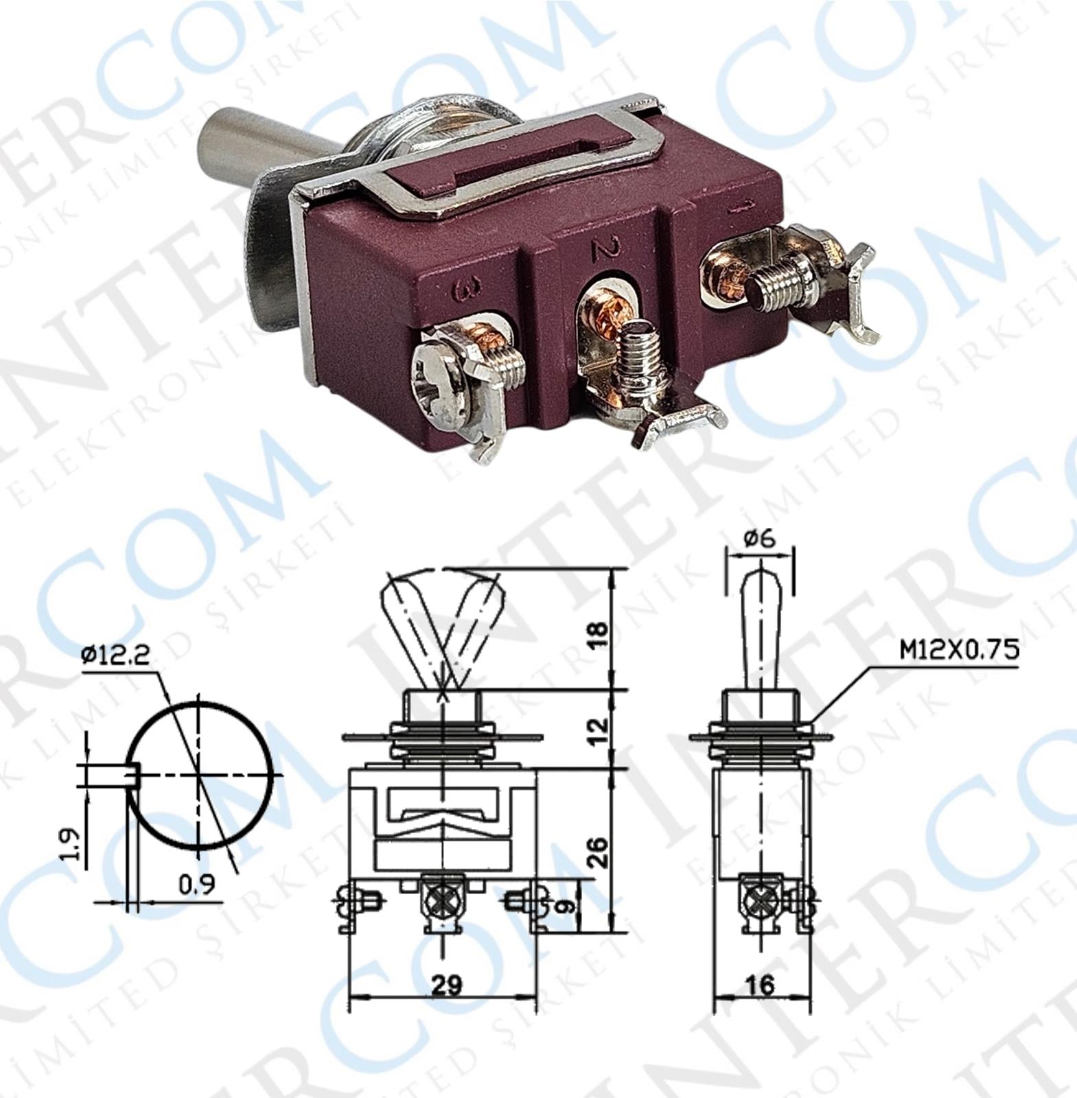 IC-152S SWION Toggle Switch 15AMP 3P ON-OFF Ø12mm KN3C-102