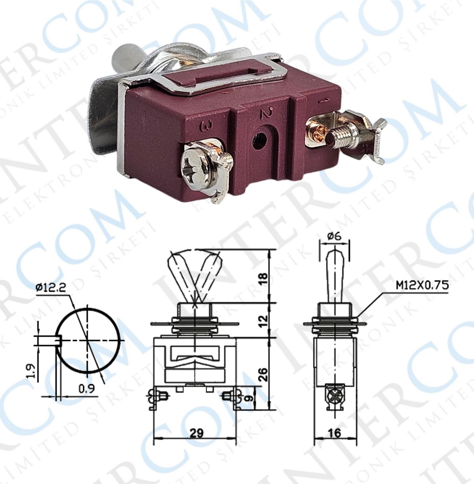 IC-152S-2 SWION Toggle Switch 15AMP 2P ON-OFF Ø12mm KN3C-101